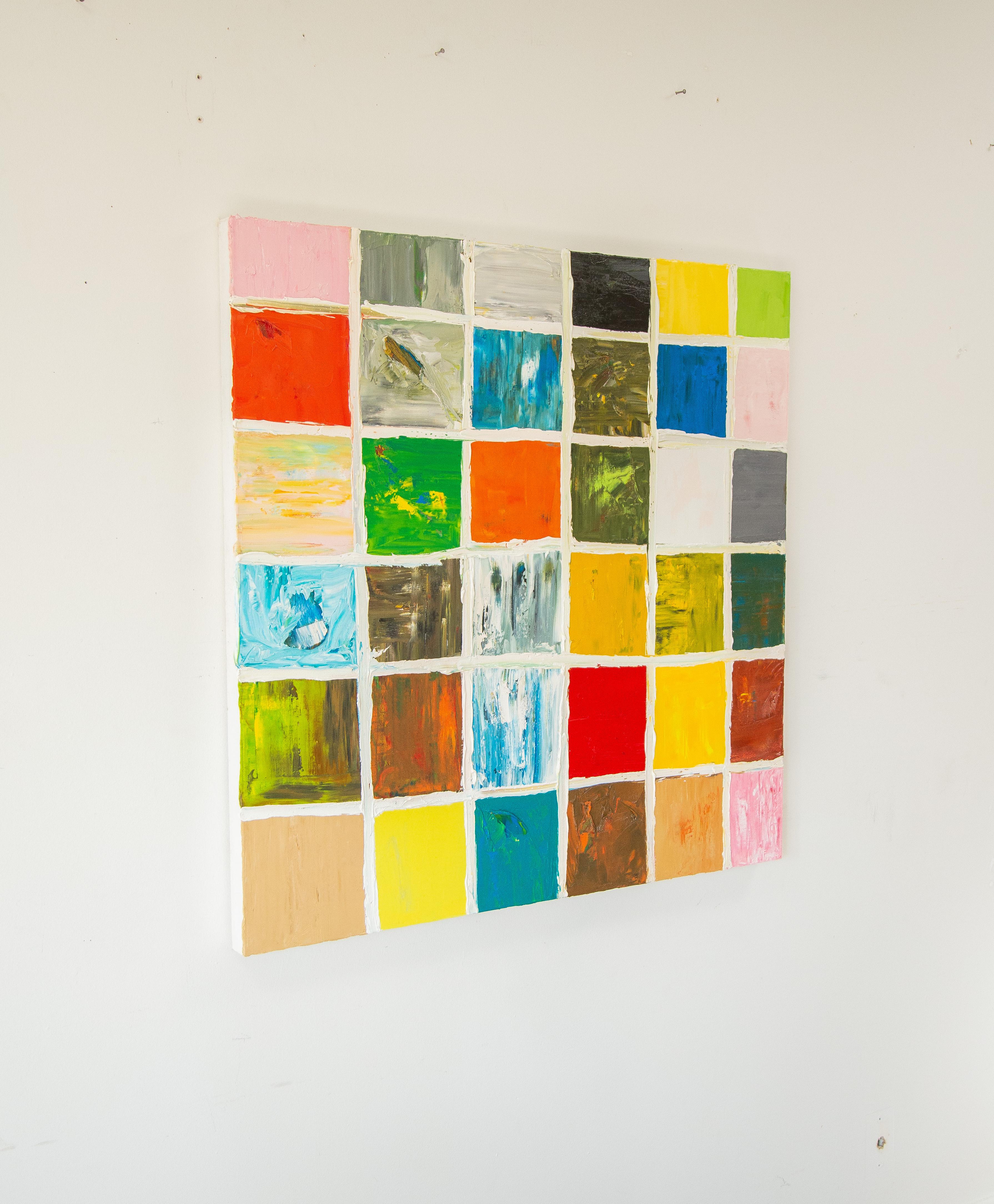 SCIENCE FICTION GRID NO. 1 - Abstract Oil Canvas, colored squares, white  For Sale 1