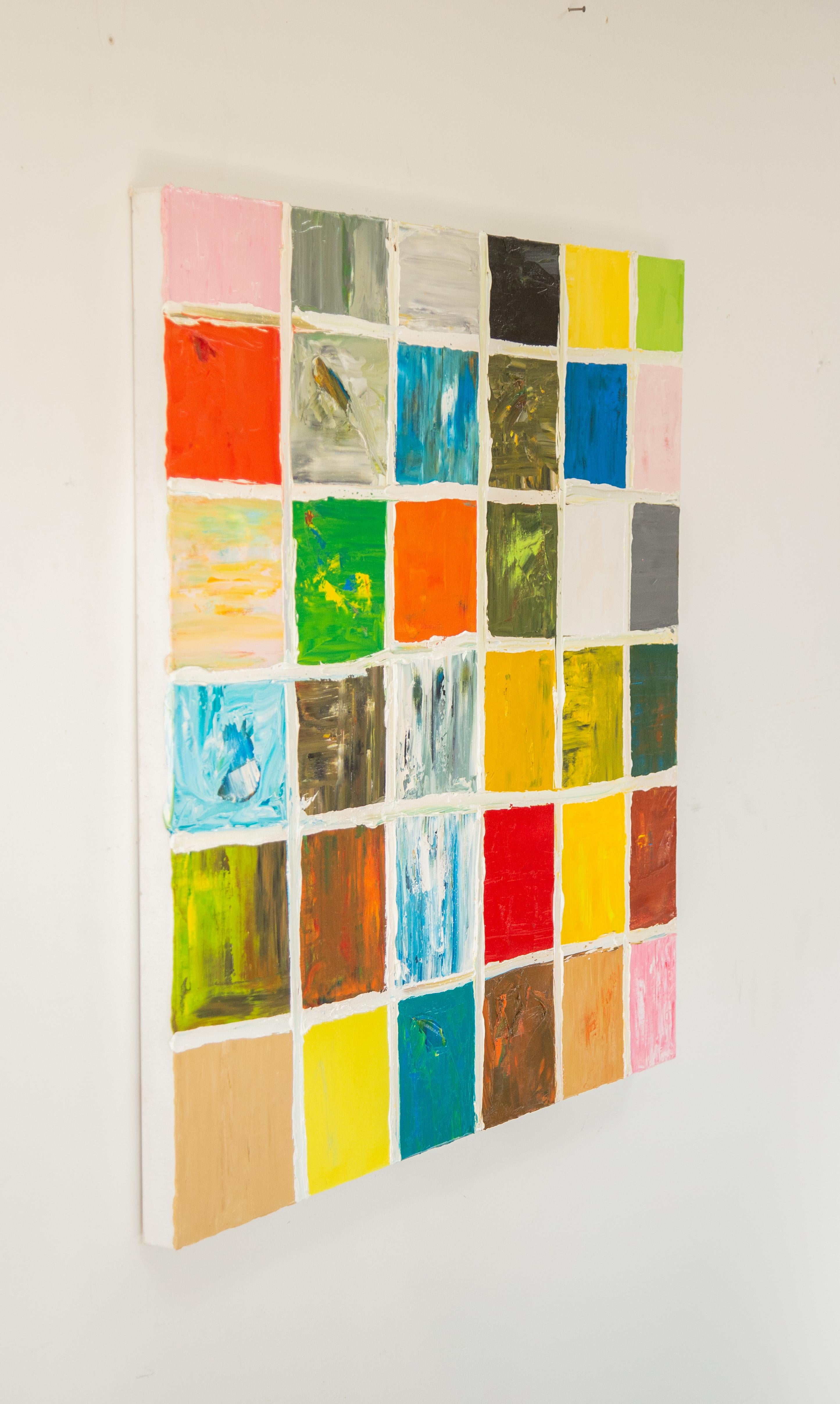 SCIENCE FICTION GRID NO. 1 - Abstract Oil Canvas, colored squares, white  For Sale 2