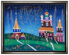 Yuri Gorbachev Large Original Oil Painting on Canvas Signed Village Landscape