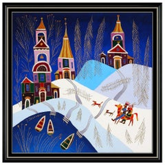 Vintage Yuri Gorbachev Oil Painting on Canvas Original Signed Village Landscape Artwork