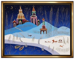Vintage Yuri Gorbachev Original Painting Oil on Canvas Signed Large Winter Landscape Art