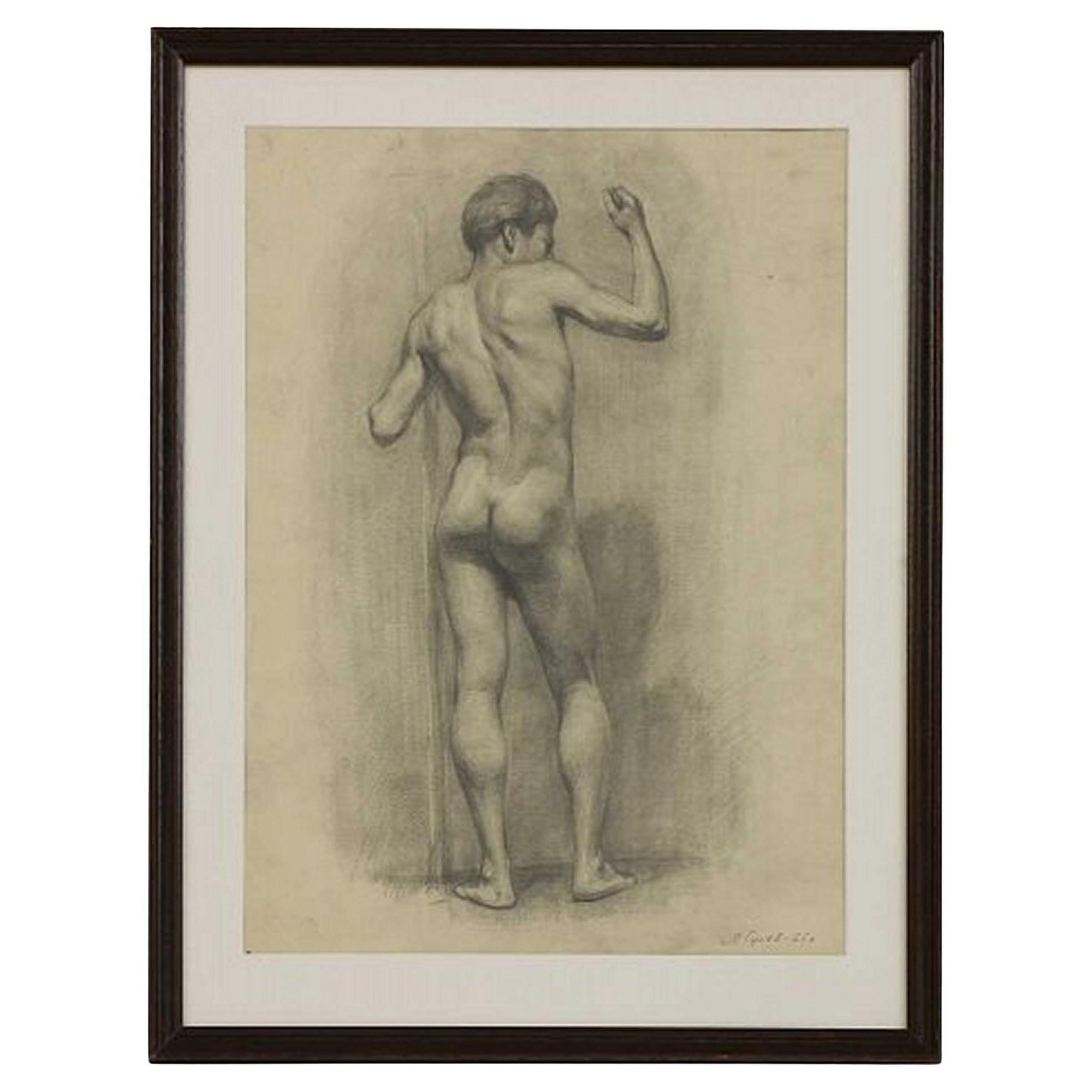 Yuri Gusev 'Russian, Young Standing Male Nude, Signed and Dated '55 For Sale