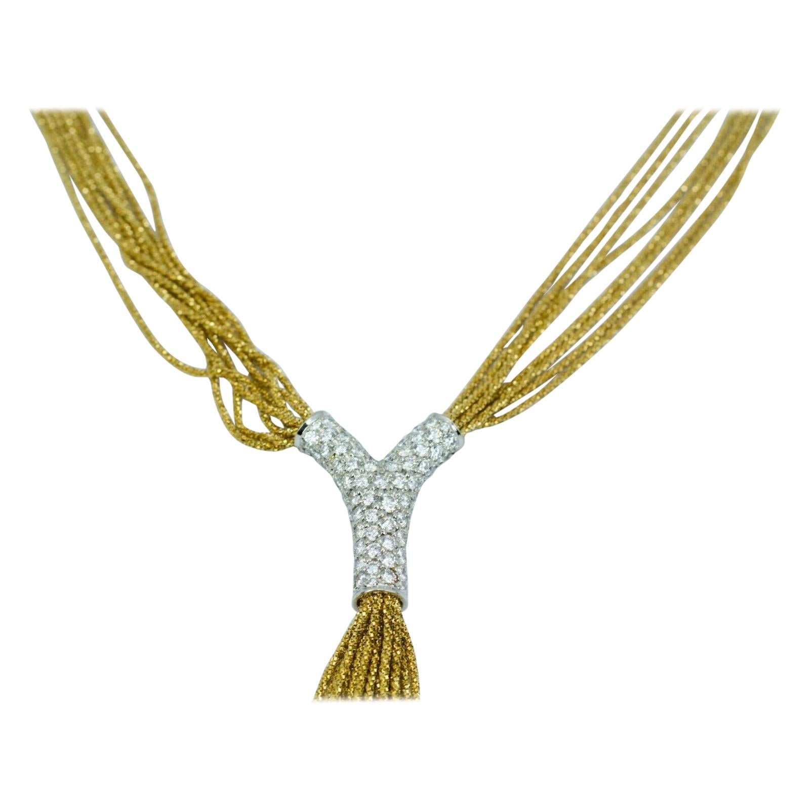 Yuri Ichihashi 18 Karat Gold White Round Diamond Y Shape Mulit-Strand Necklace