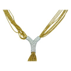 Yuri Ichihashi 18 Karat Gold White Round Diamond Y Shape Mulit-Strand Necklace