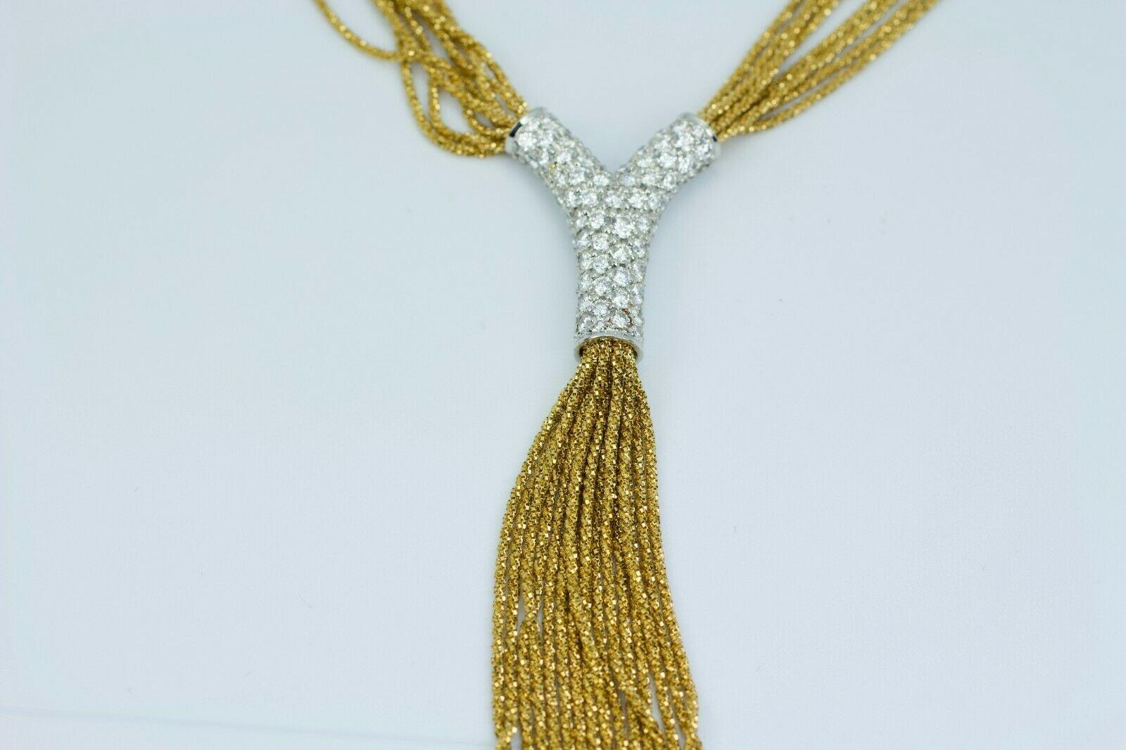 Round Cut Yuri Ichihashi 18 Karat Gold White Round Diamond Y Shape Mulit-Strand Necklace