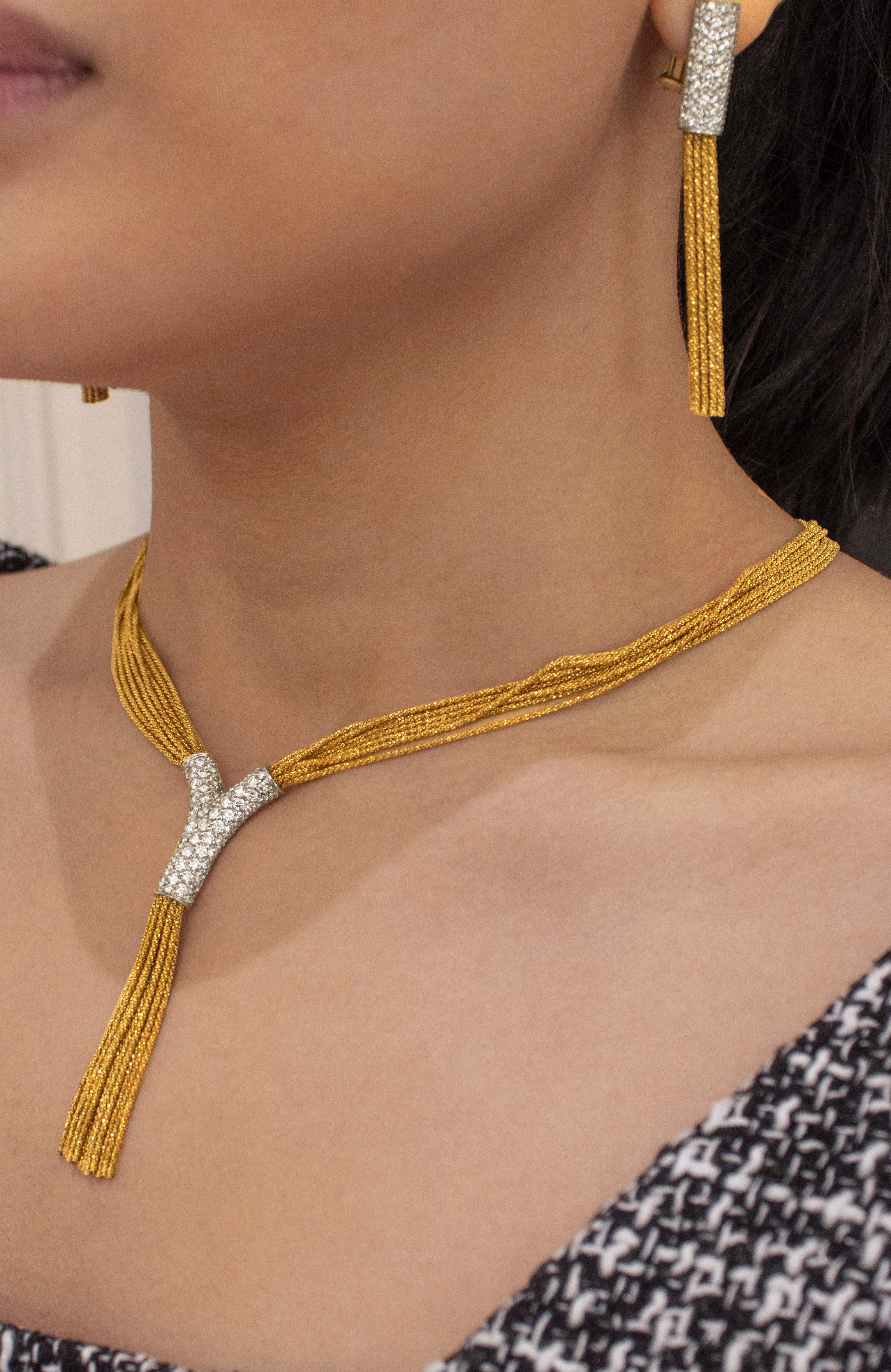 Yuri Ichihashi Mehrreihige gewebte Y-Halskette aus Gelbgold im Zustand „Hervorragend“ im Angebot in New York, NY