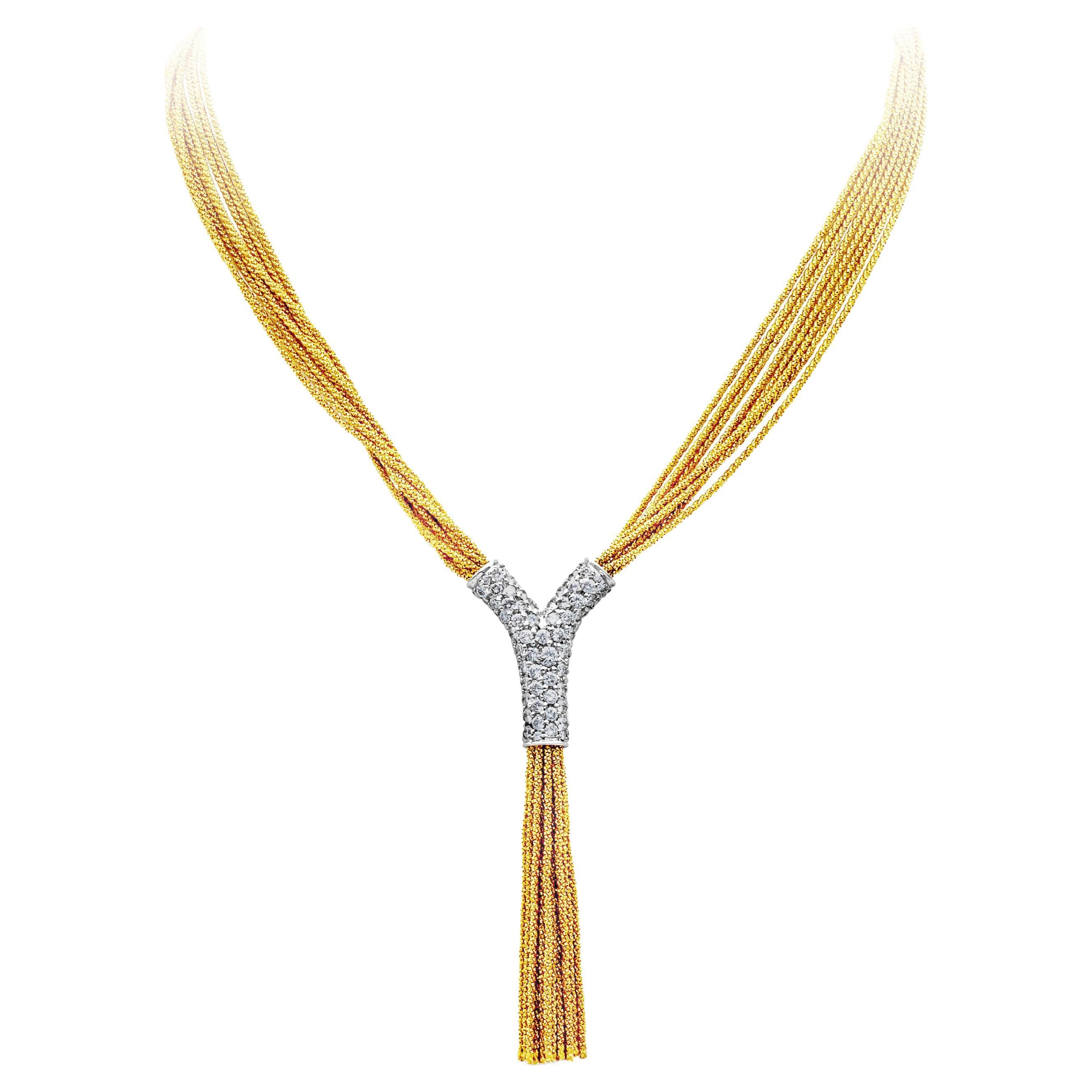 Yuri Ichihashi Mehrreihige gewebte Y-Halskette aus Gelbgold im Angebot