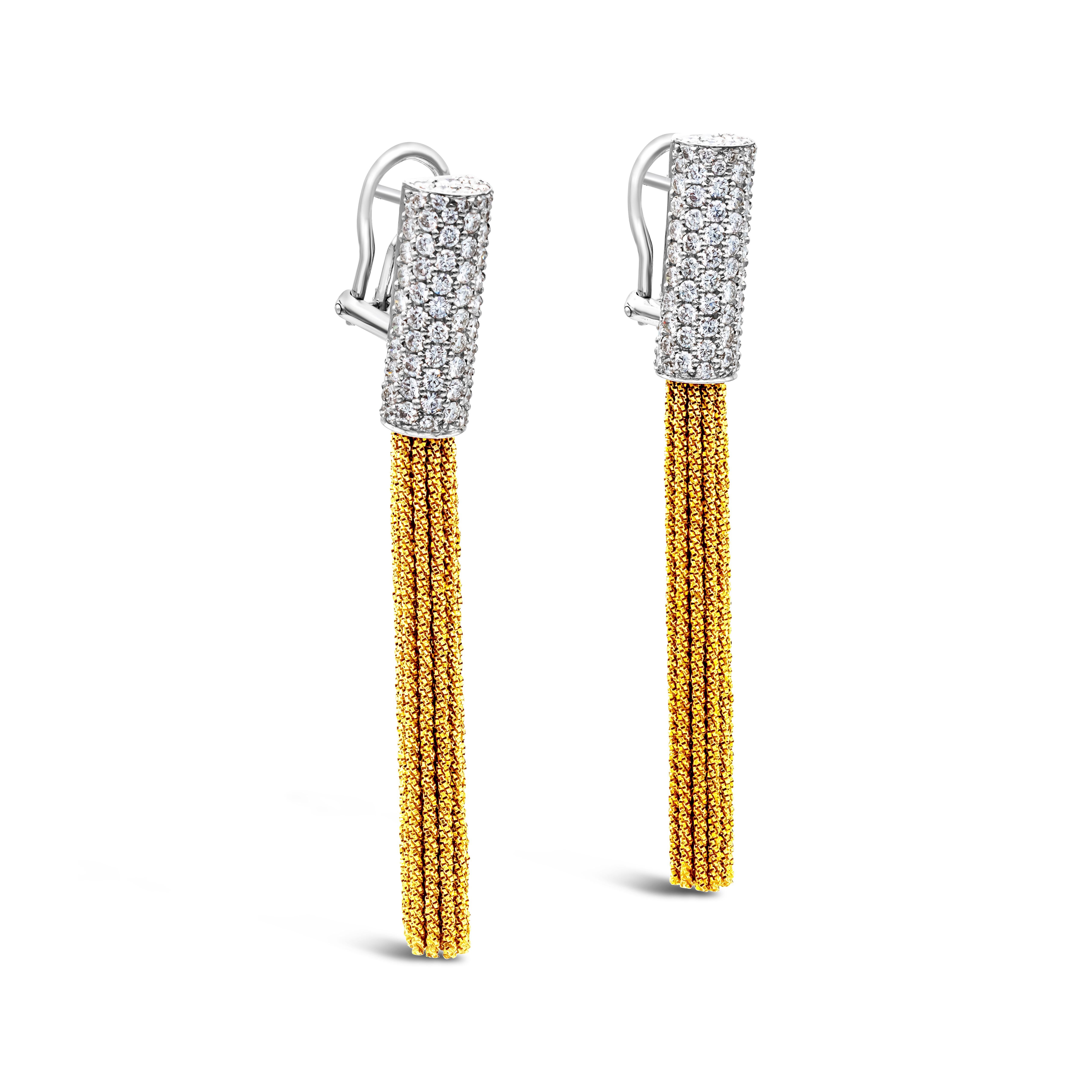 Yuri Ichihashi woven 18kt yellow gold tassel earrings set with 3.25 carats total in diamonds, F Color and VS in Clarity.  