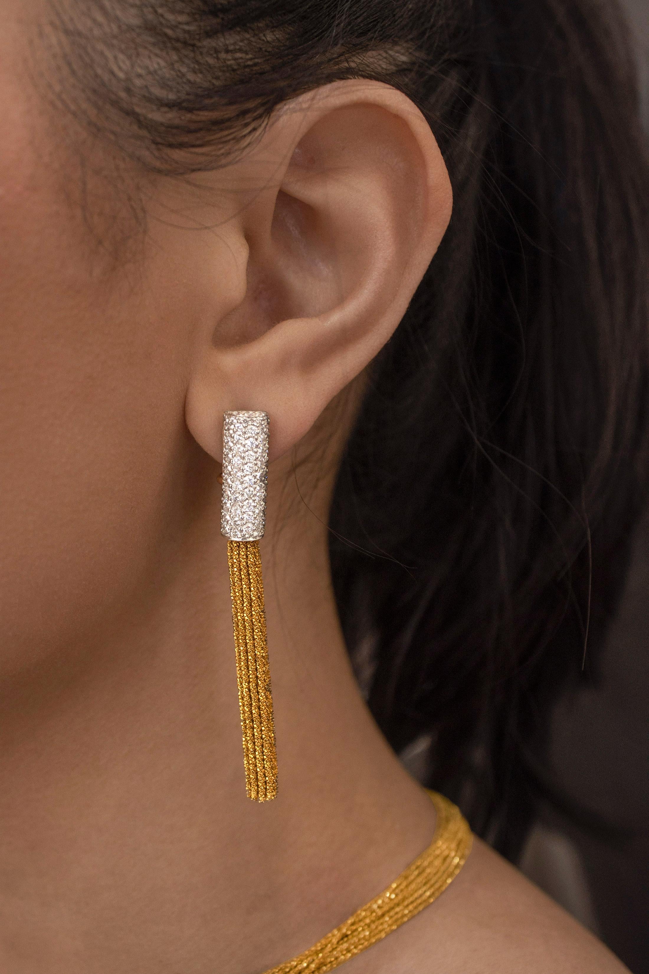 Contemporary Yuri Ichihashi Woven Yellow Gold Tassle Dangle Earrings For Sale