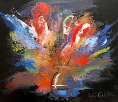 Post Soviet Avant Garde Russian Nonconformist Art Oil Painting Abstract Flowers