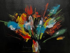 Post Soviet Avant Garde Russian Nonconformist Art Oil Painting Abstract Flowers