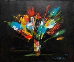 Post Soviet Avant Garde Russian Nonconformist Art Oil Painting Abstract Flowers