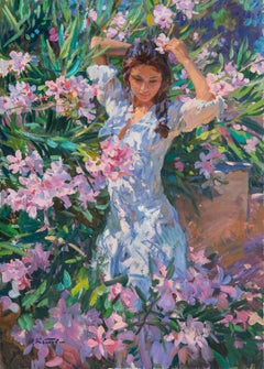 Girl in Flowers, Portrait Painting, Contemporary, Impressionist, 21st Century