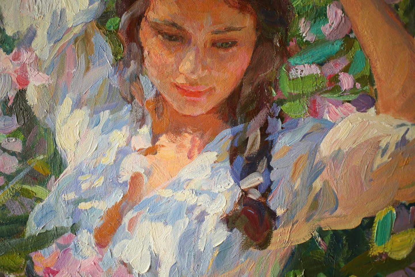 Girl in Flowers, Portrait Painting, Contemporary, Impressionist, 21st Century For Sale 3