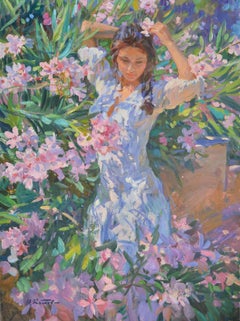 Girl in Flowers, Portrait Painting, Contemporary, Impressionist, 21st Century