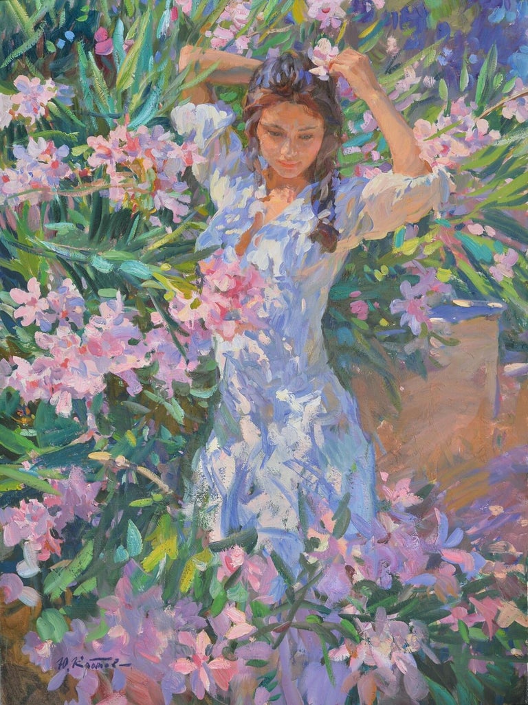 Yuri Krotov - Girl in Flowers, Portrait Painting, Contemporary,  Impressionist, 21st Century For Sale at 1stDibs