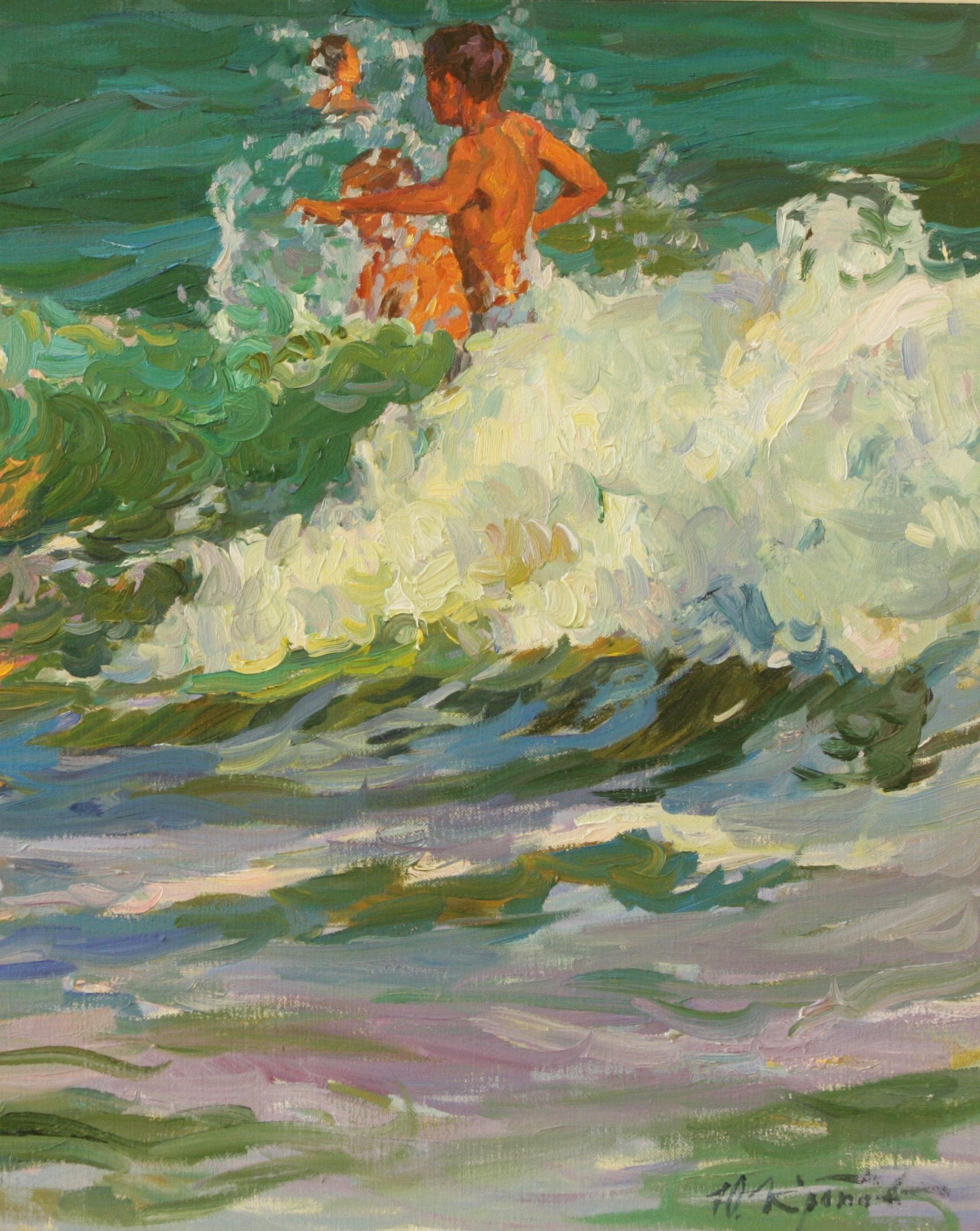Peinture à l'huile impressionniste russe contemporaine « Jumping Waves » de Yury Krotov   en vente 3