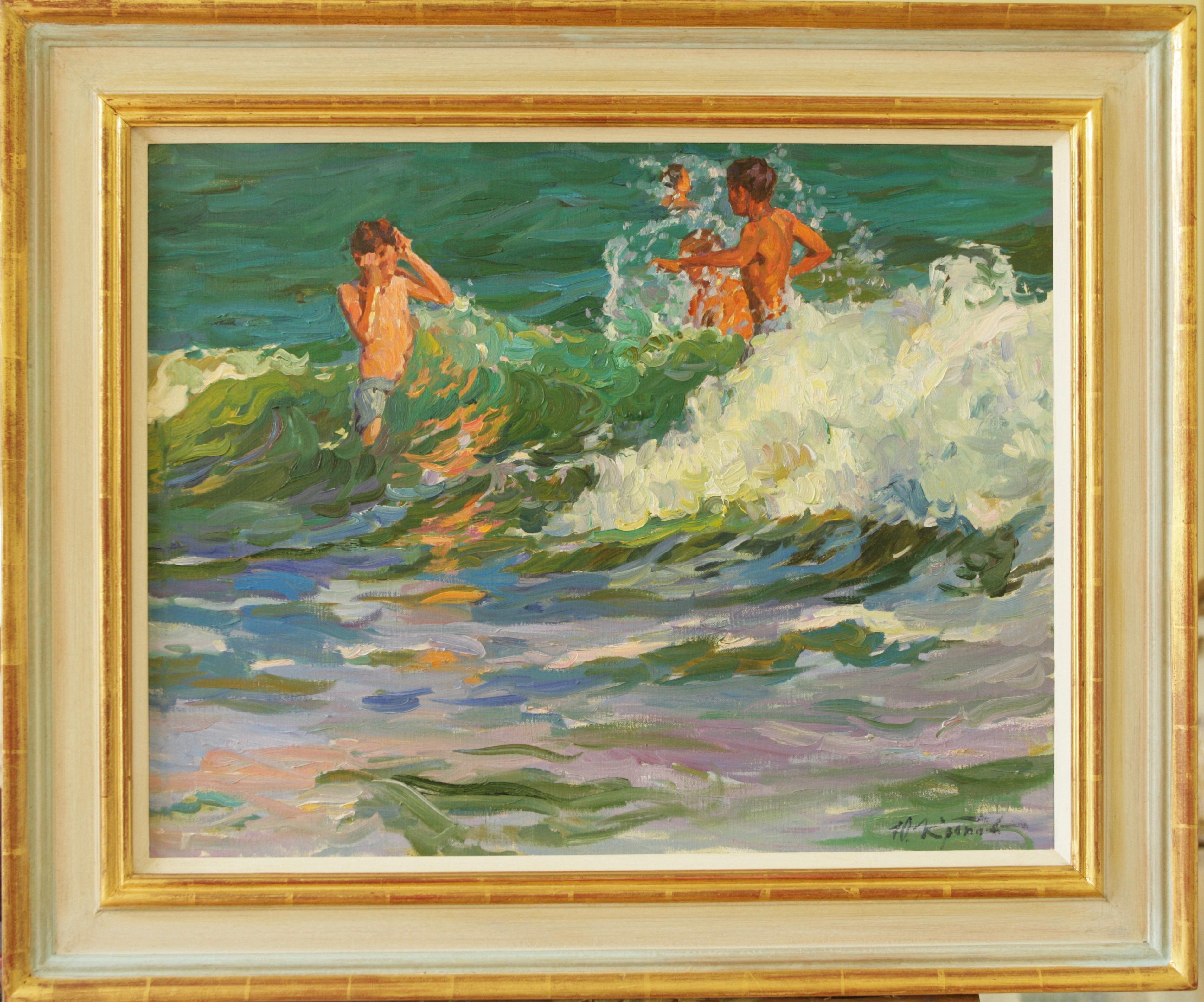 Landscape Painting Yuri Krotov - Peinture à l'huile impressionniste russe contemporaine « Jumping Waves » de Yury Krotov  