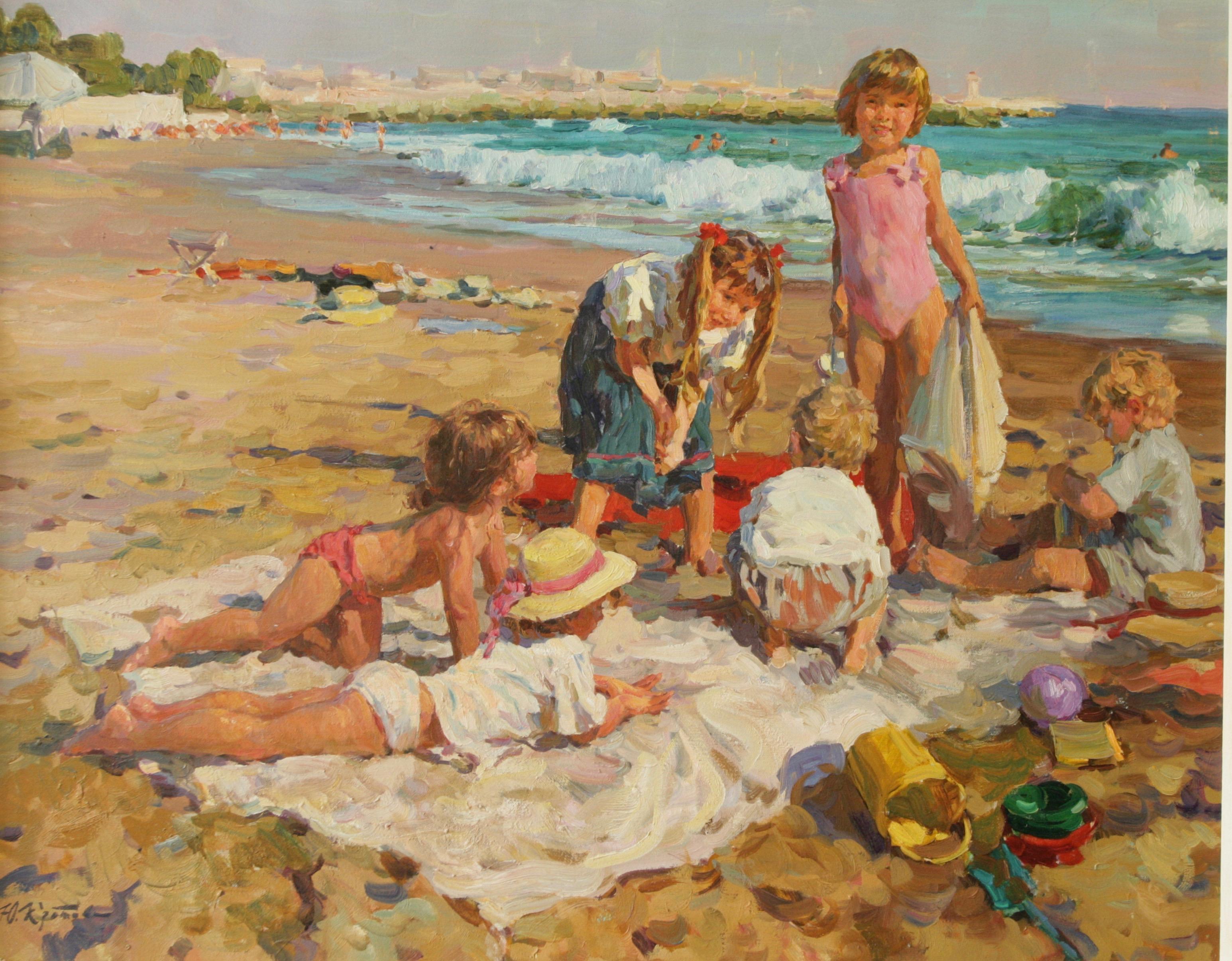 MAY BANK HOLIDAY at the BEACH - Painting by Yuri Krotov