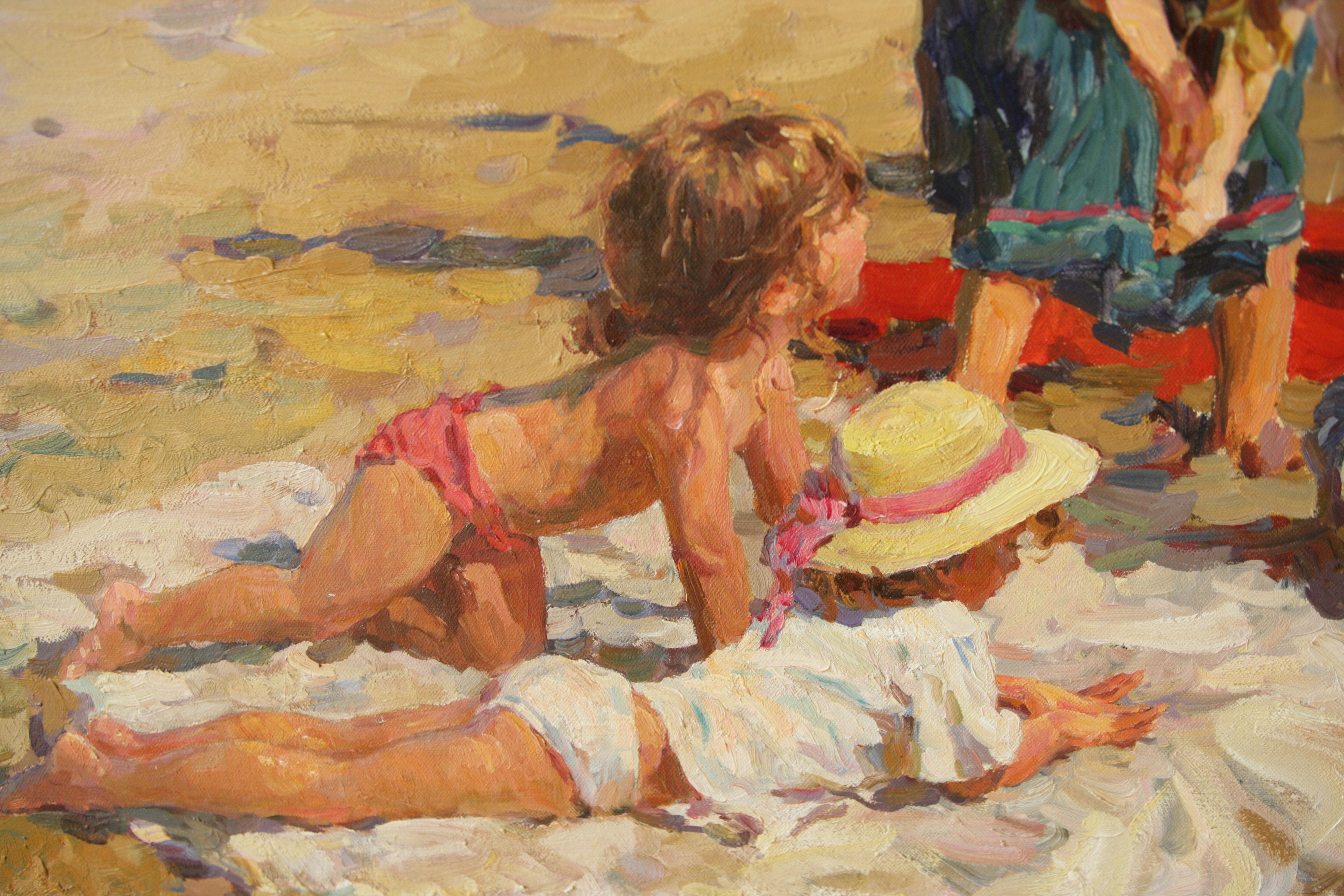 MAY BANK HOLIDAY at the BEACH - Impressionist Painting by Yuri Krotov