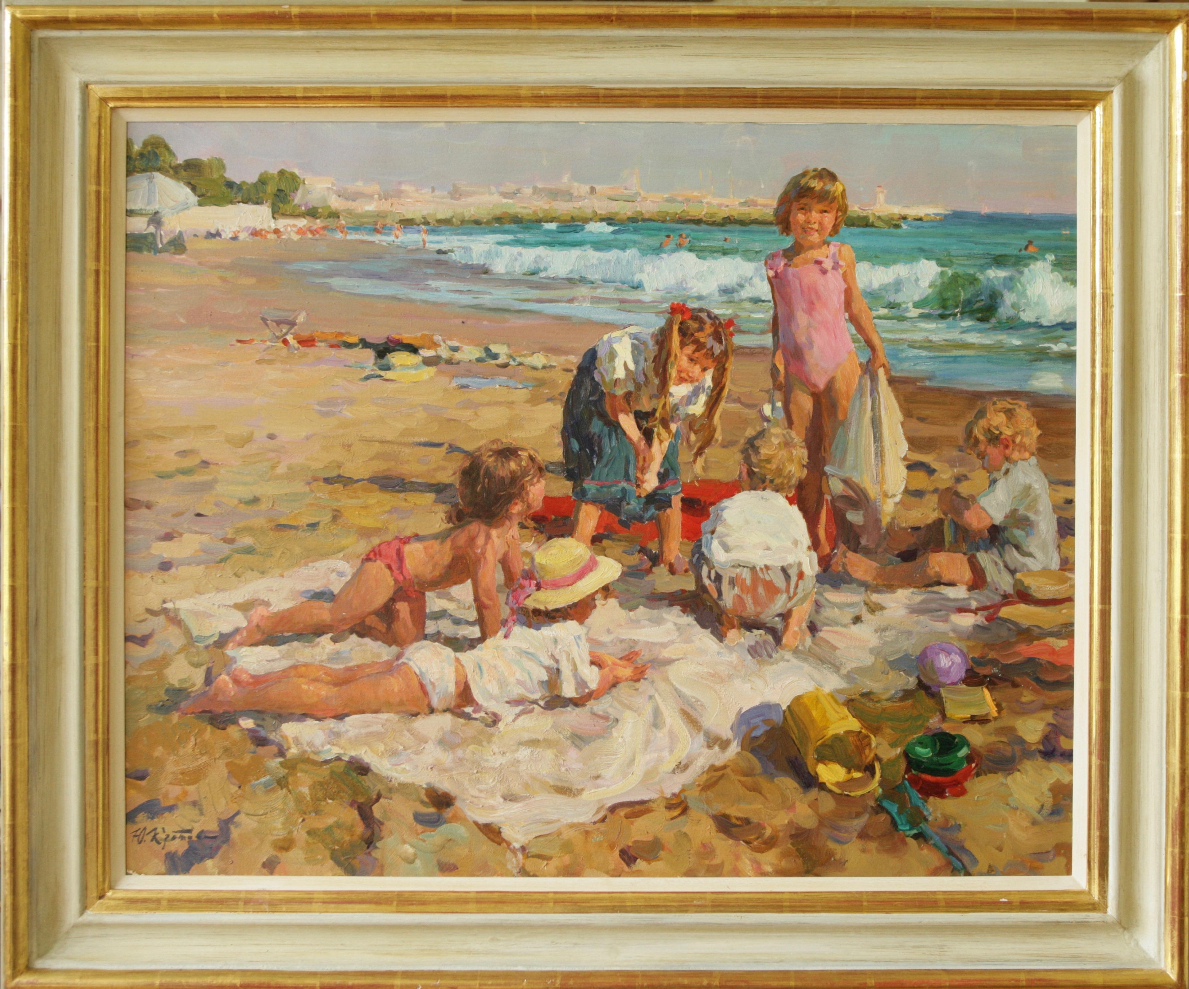 Figurative Painting de Yuri Krotov - vacaciones de mayo en la playa