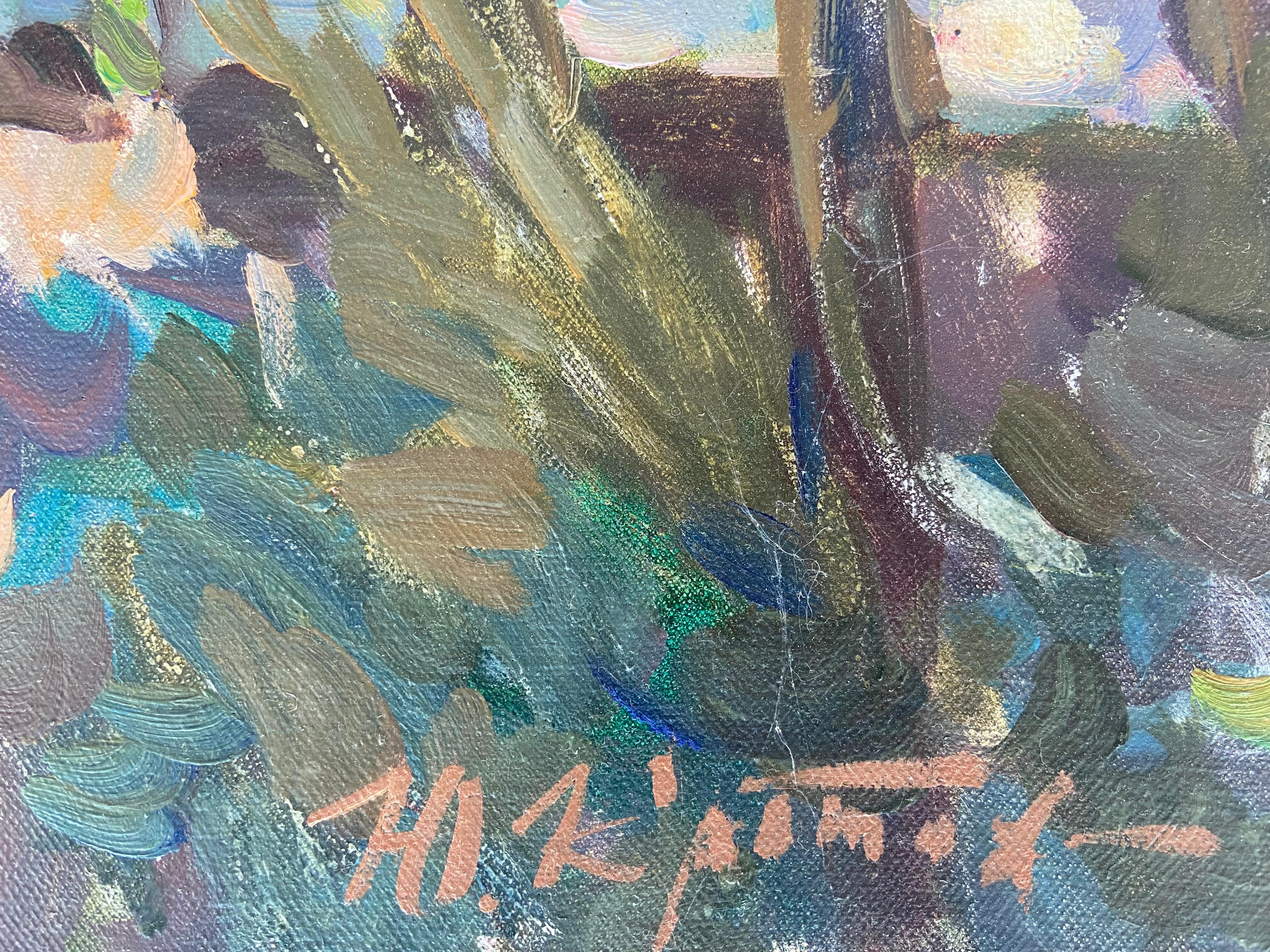 OPEN BOOK ON THE GARDEN BENCH...Yuri Krotov.contemporary Russian artist For Sale 11