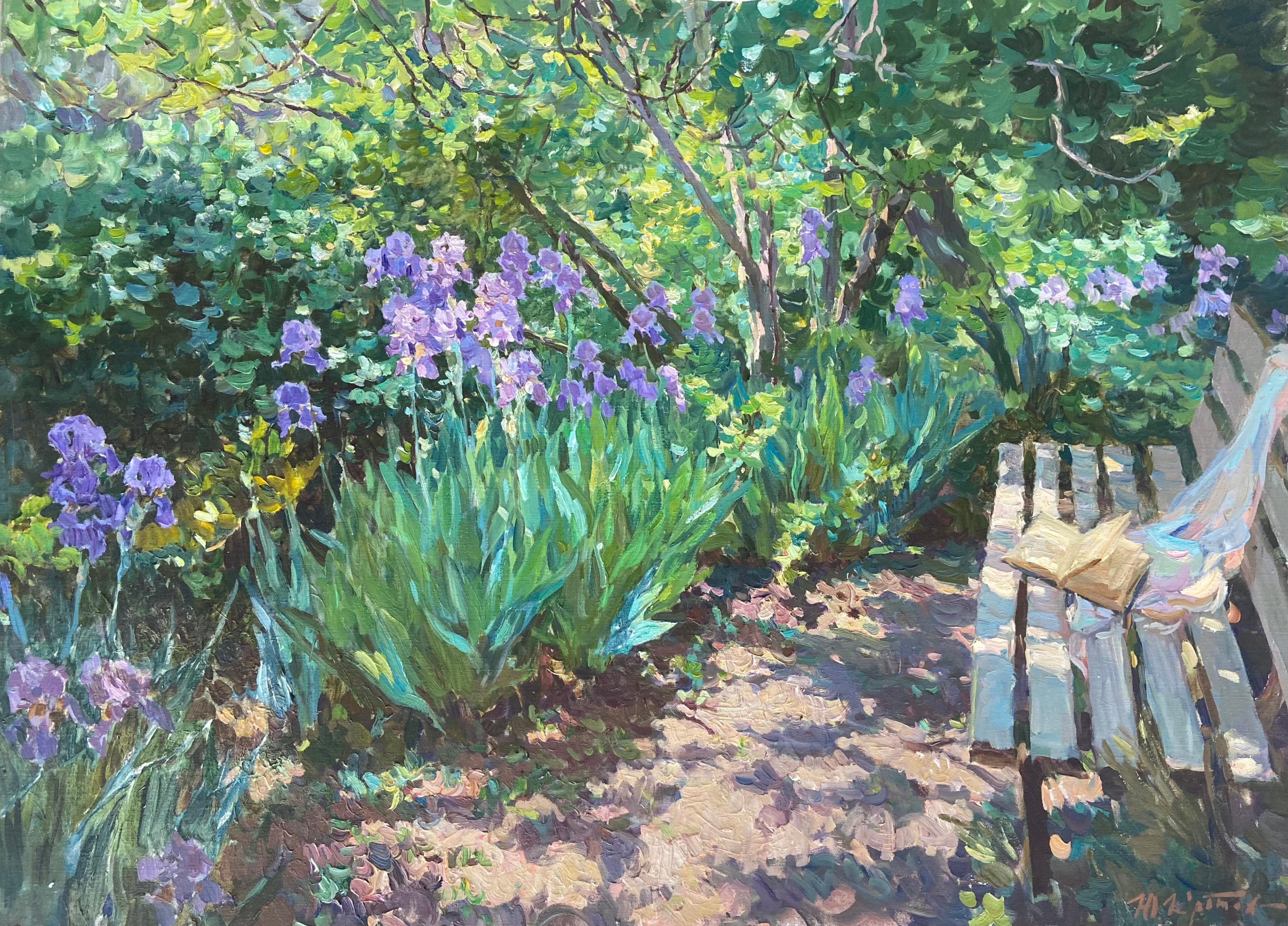 OPEN BOOK ON THE GARDEN BENCH...Yuri Krotov.contemporary Russian artist For Sale 3