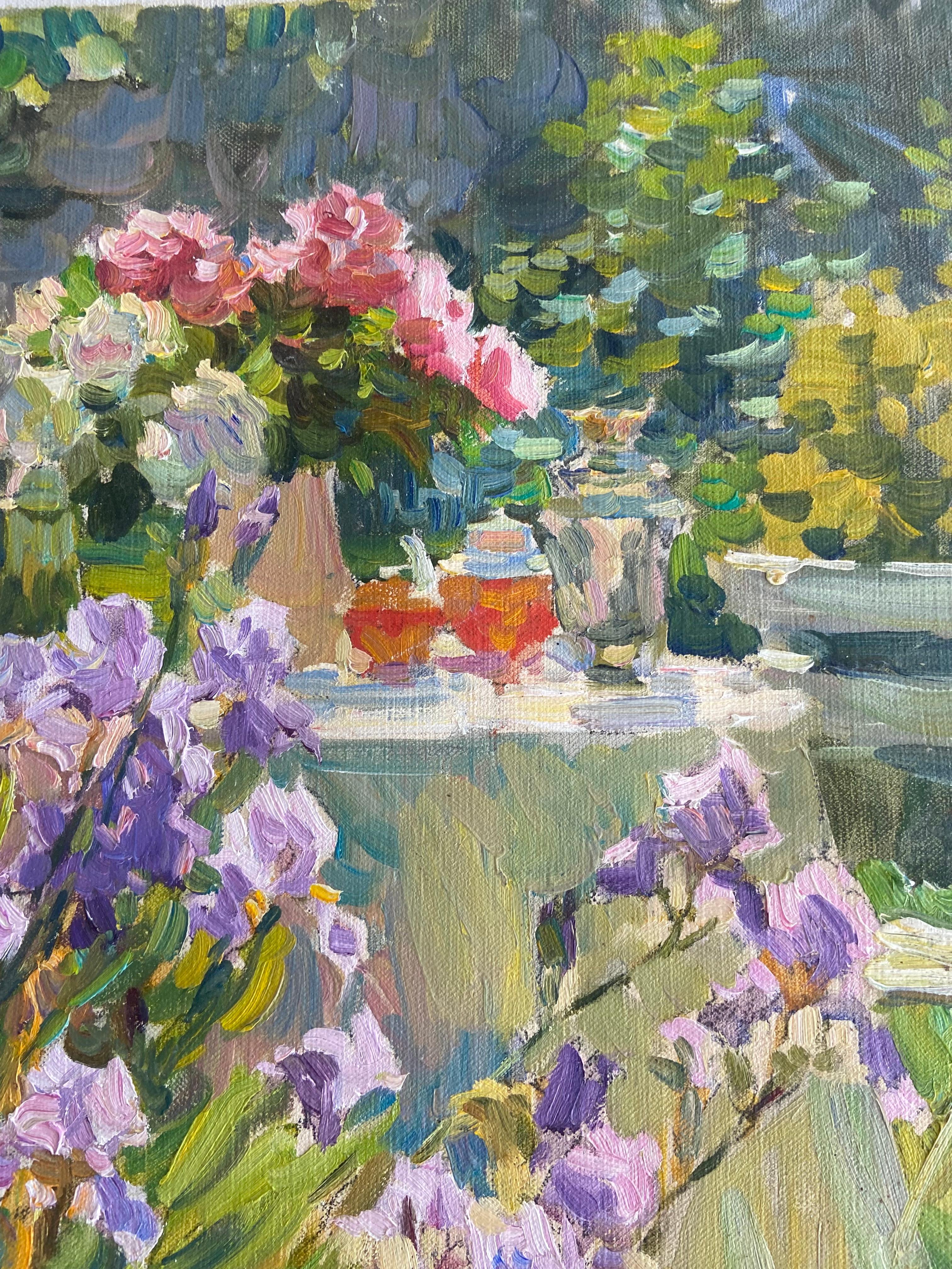 THE GARDEN TABLE AFTERNOON TEA YURI KROTOV artiste russe contemporain en vente 9