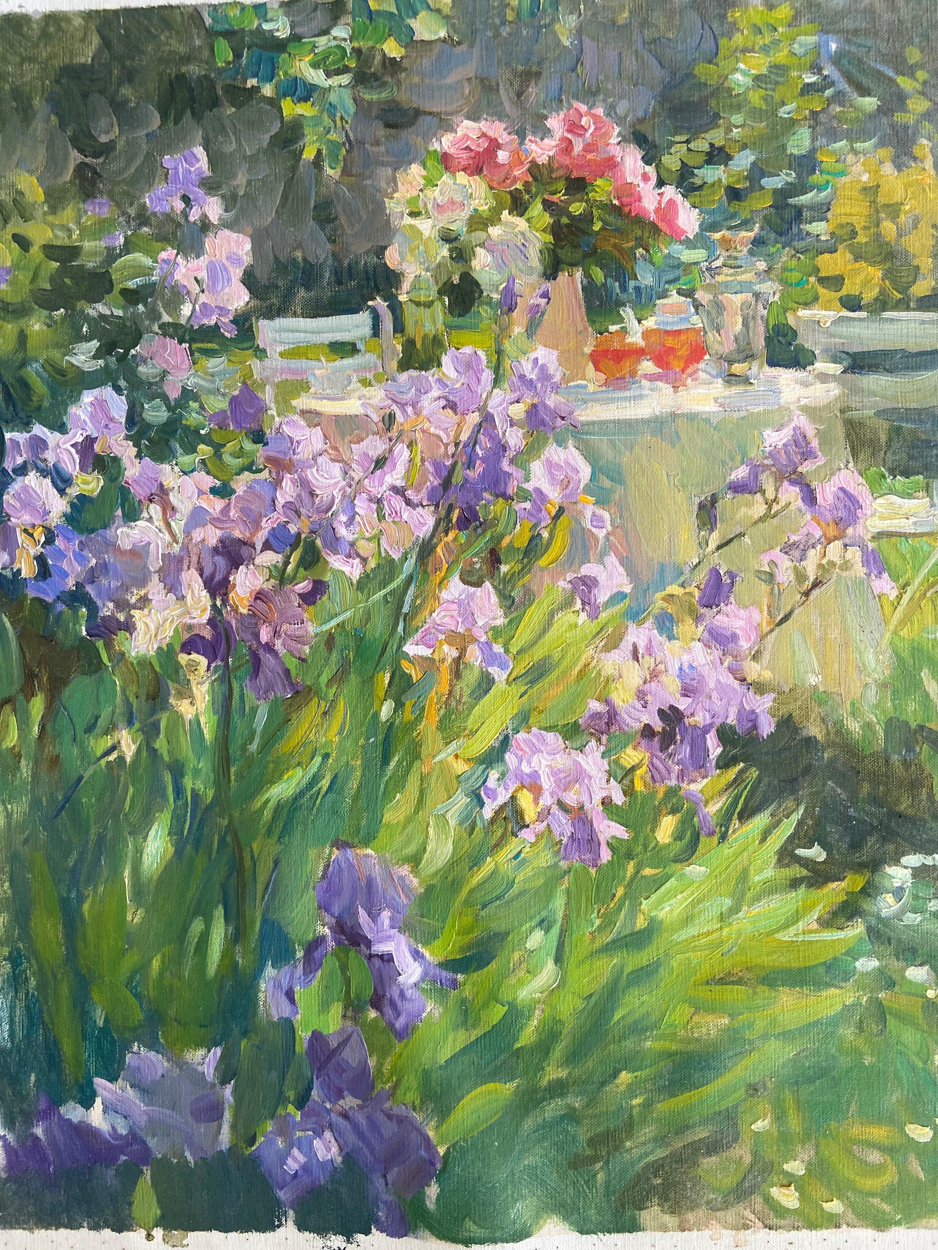 THE GARDEN TABLE AFTERNOON TEA YURI KROTOV artiste russe contemporain - Painting de Yuri Krotov