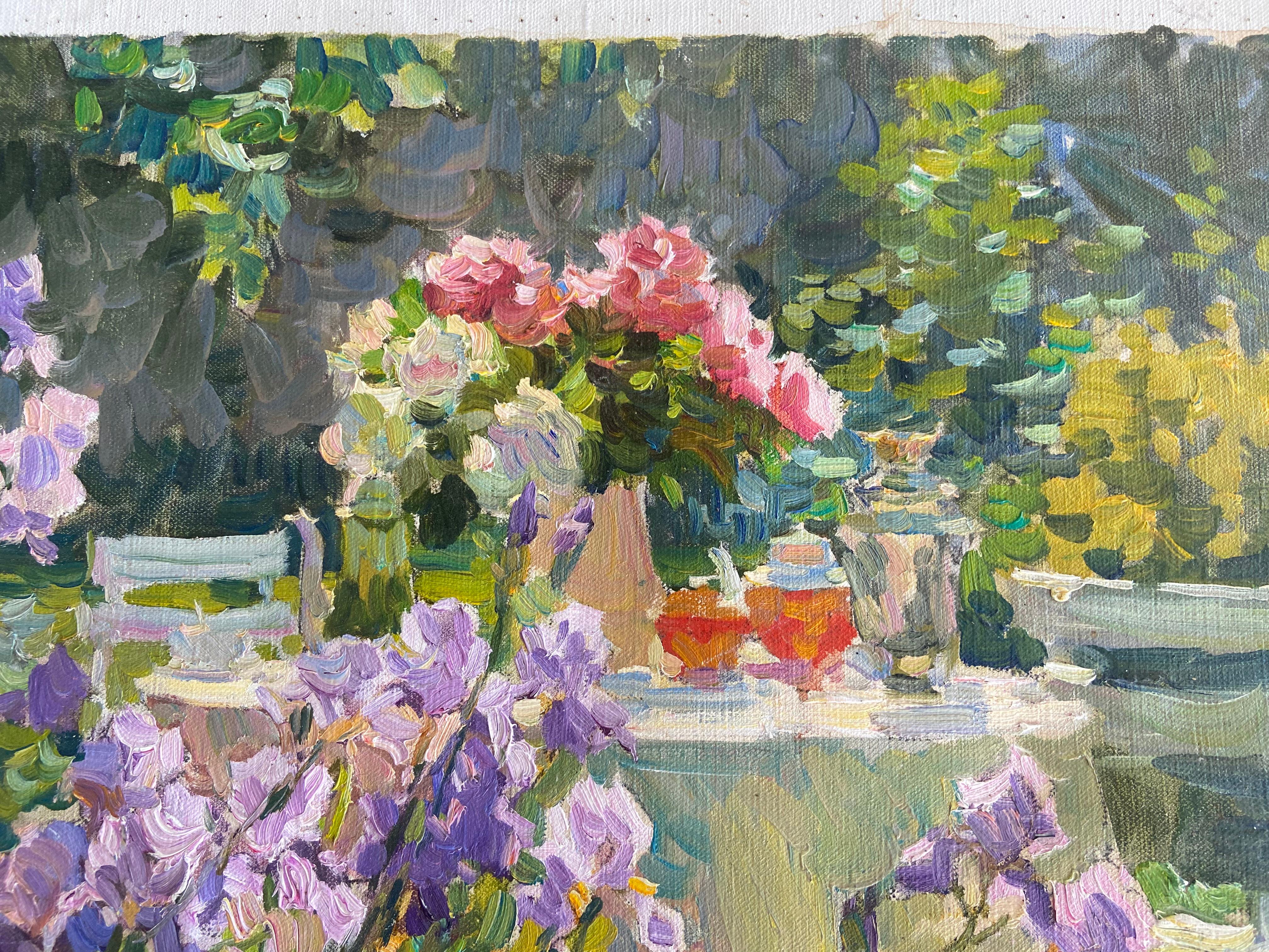 THE GARDEN TABLE AFTERNOON TEA YURI KROTOV artiste russe contemporain en vente 3