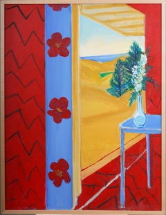 Antico Japanese School Modernista Scena di spiaggia Pittura ad olio astratta