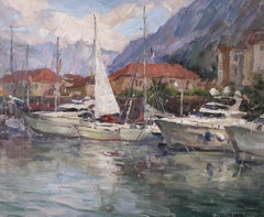 Yuri Pryadko - Scuola ucraina Olio del XX secolo, Porto di Kotor, Montenegro