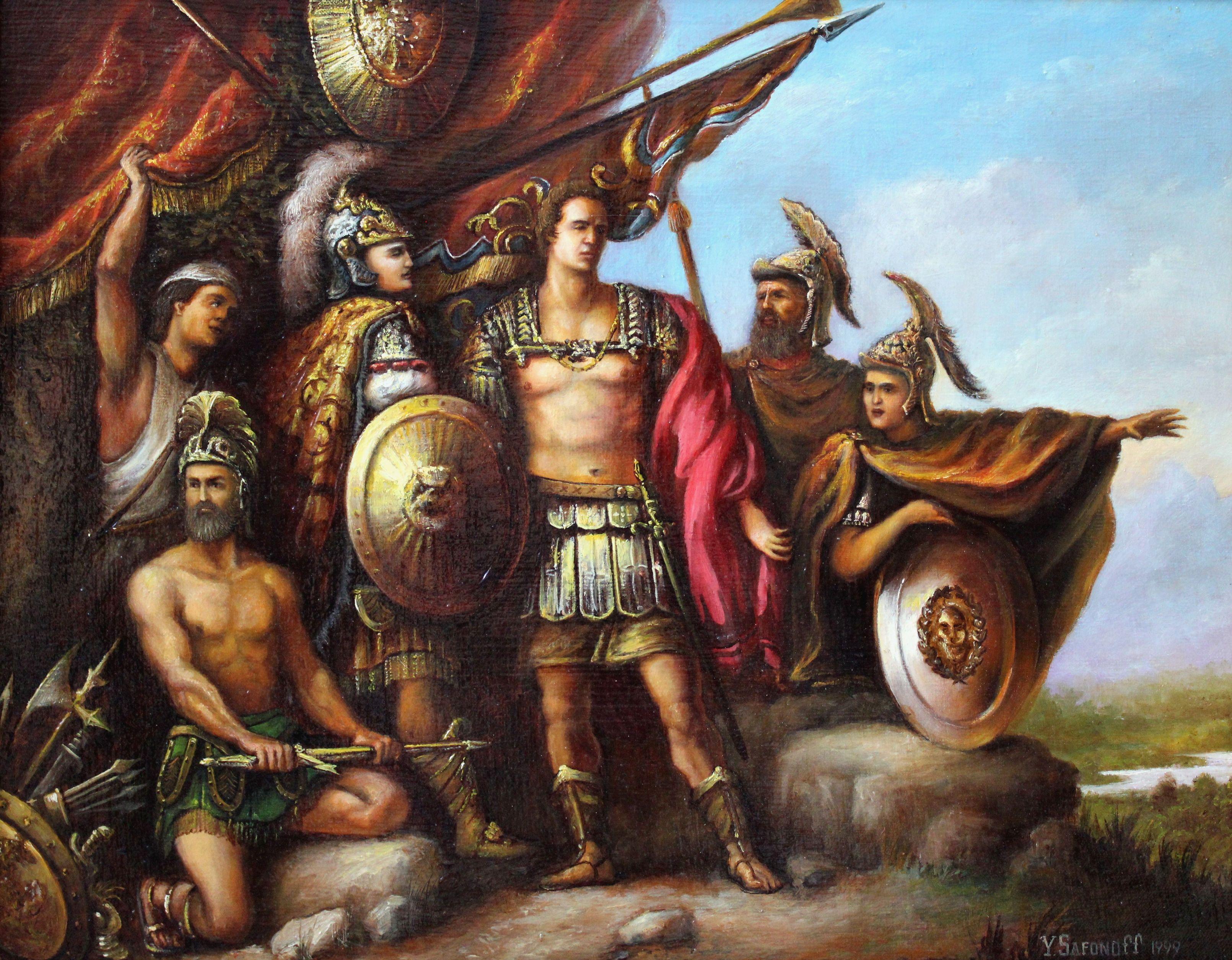 Yuri Safonoff  Portrait Painting - Caesar on his way to Pompeii. 1999, canvas, oil, 40x50 cm