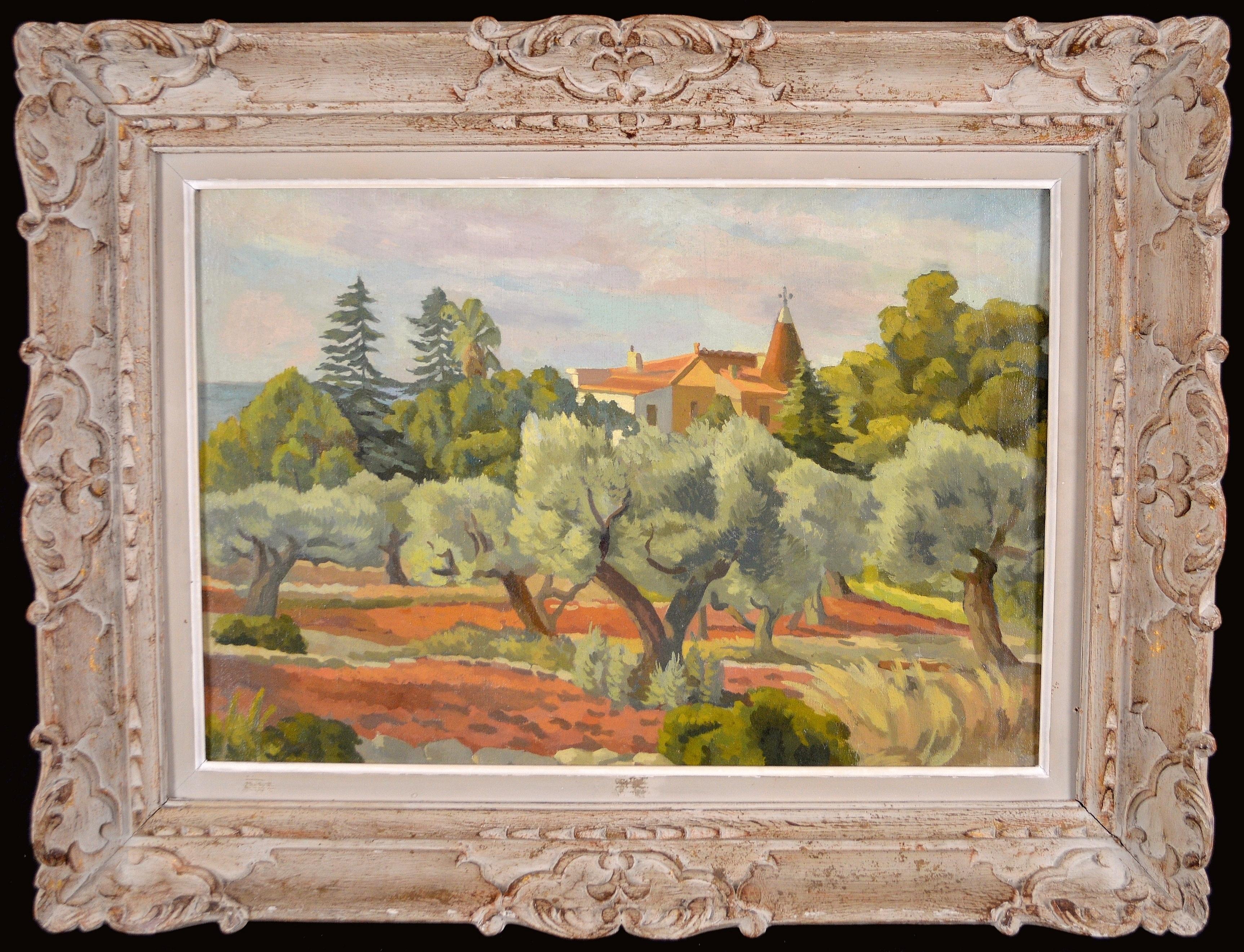 Vue de Provence - 1930er Jahre Impressionist Südfrankreich Landschaft Ölgemälde