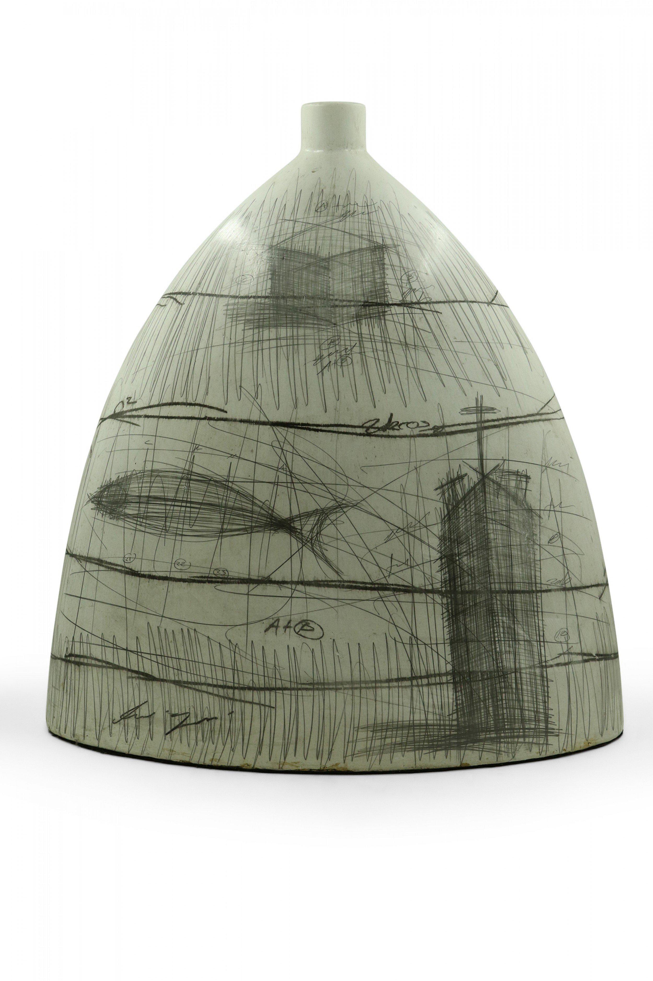 Modern Yuri Zatarain Contemporary Beige Charcoal Equation and Diagram Design Vase For Sale