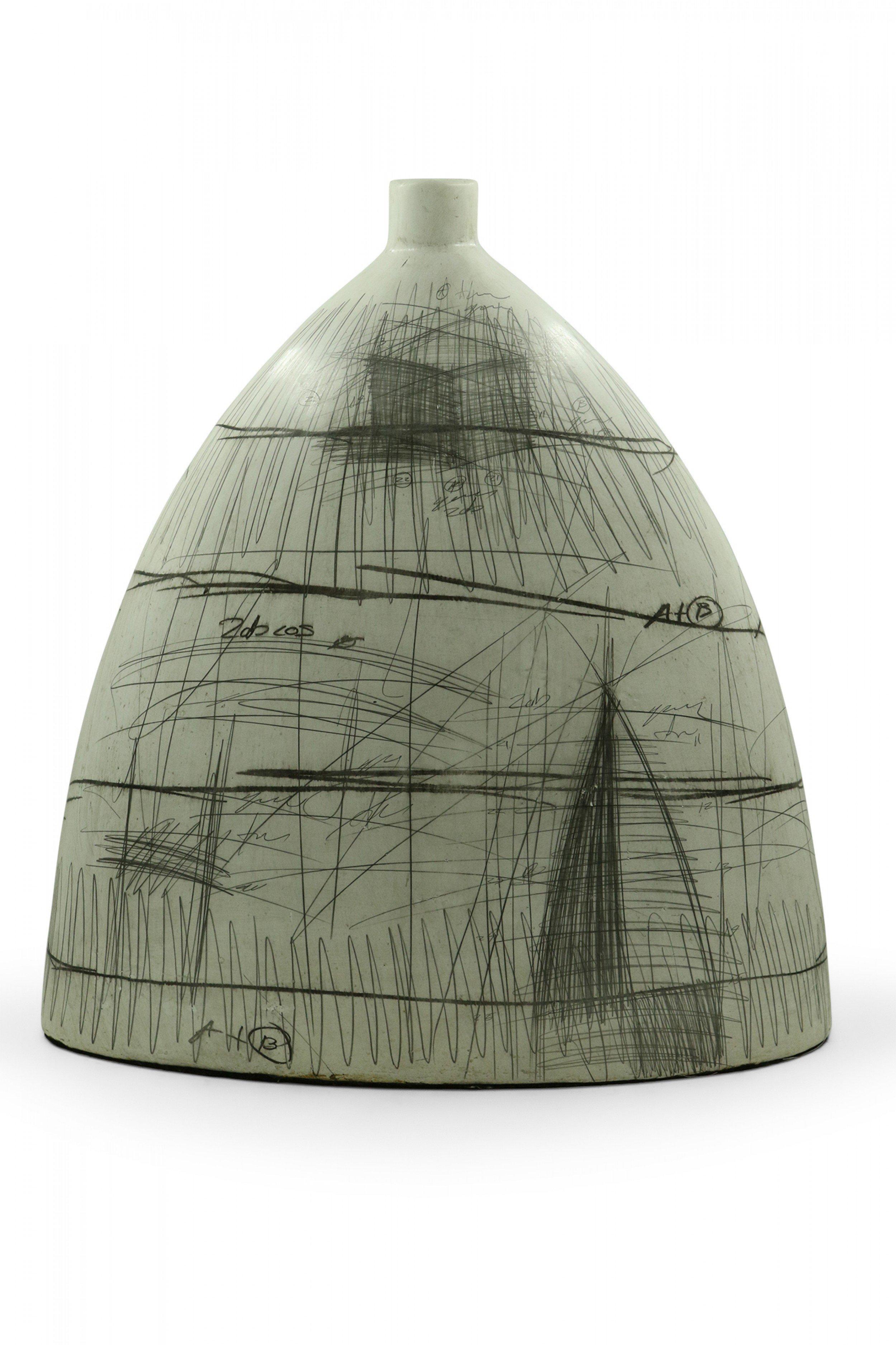 American Yuri Zatarain Contemporary Beige Charcoal Equation and Diagram Design Vase For Sale