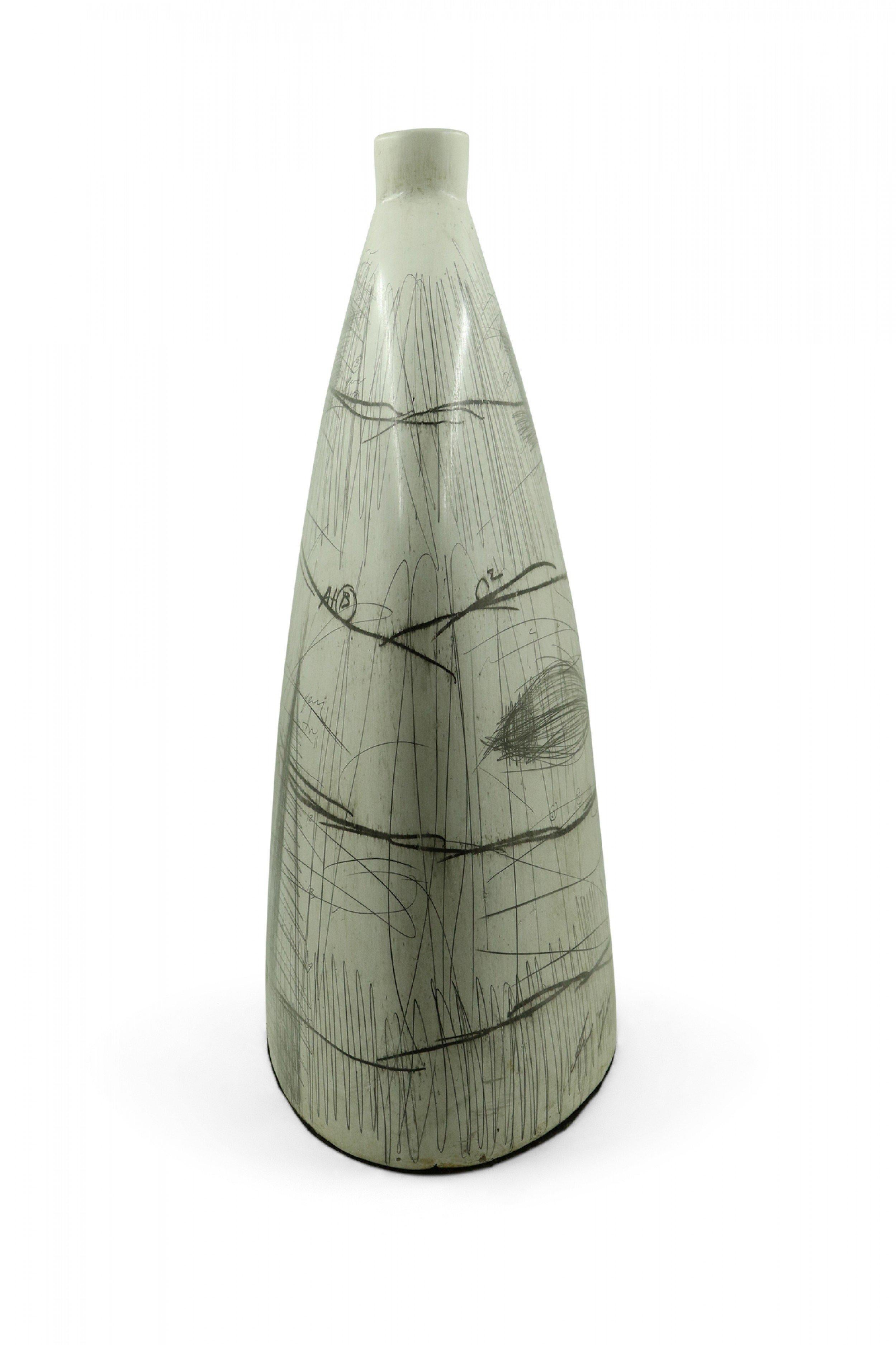 Yuri Zatarain Contemporary Beige Charcoal Equation and Diagram Design Vase In Good Condition For Sale In New York, NY
