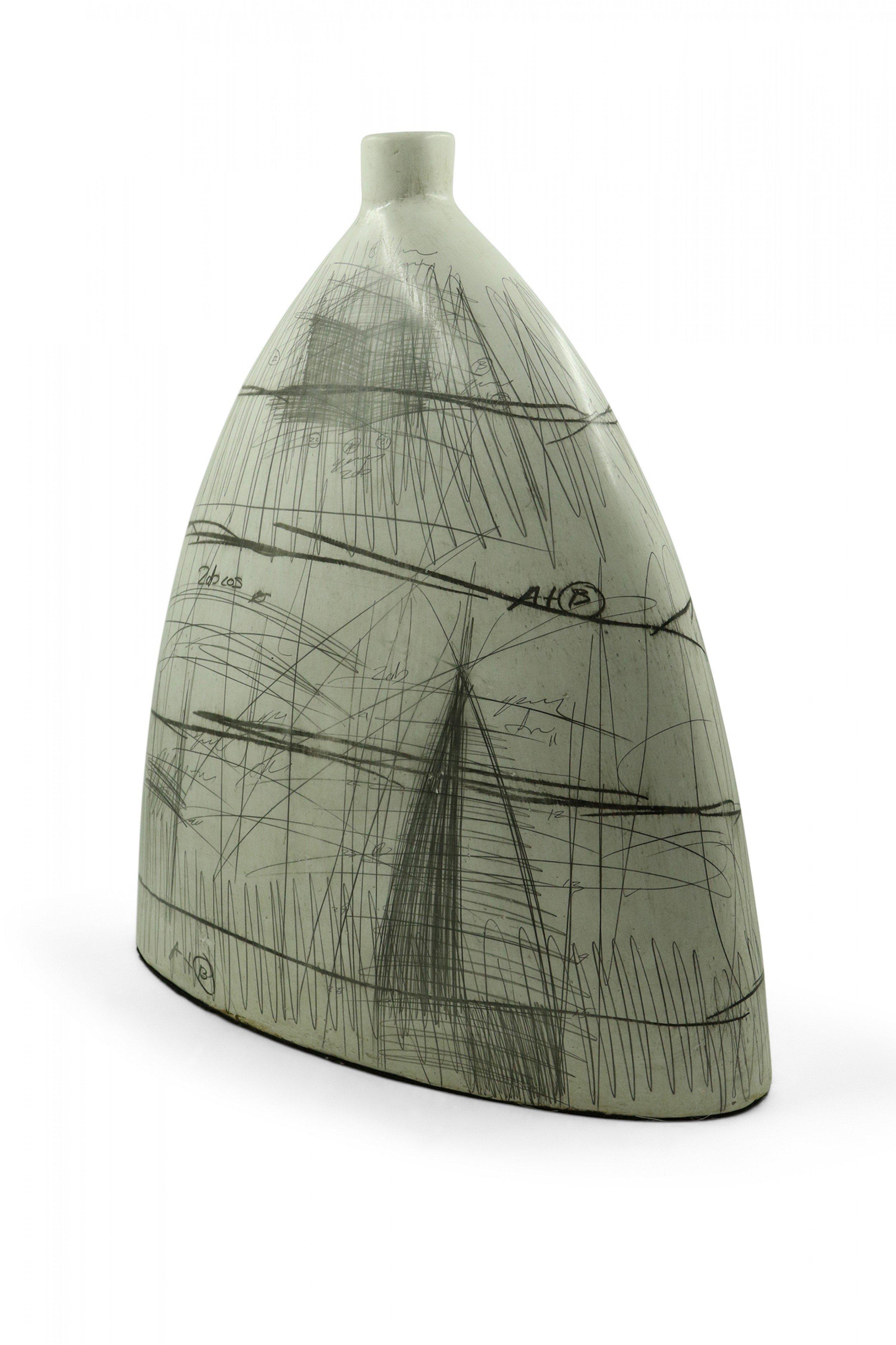 20th Century Yuri Zatarain Contemporary Beige Charcoal Equation and Diagram Design Vase For Sale