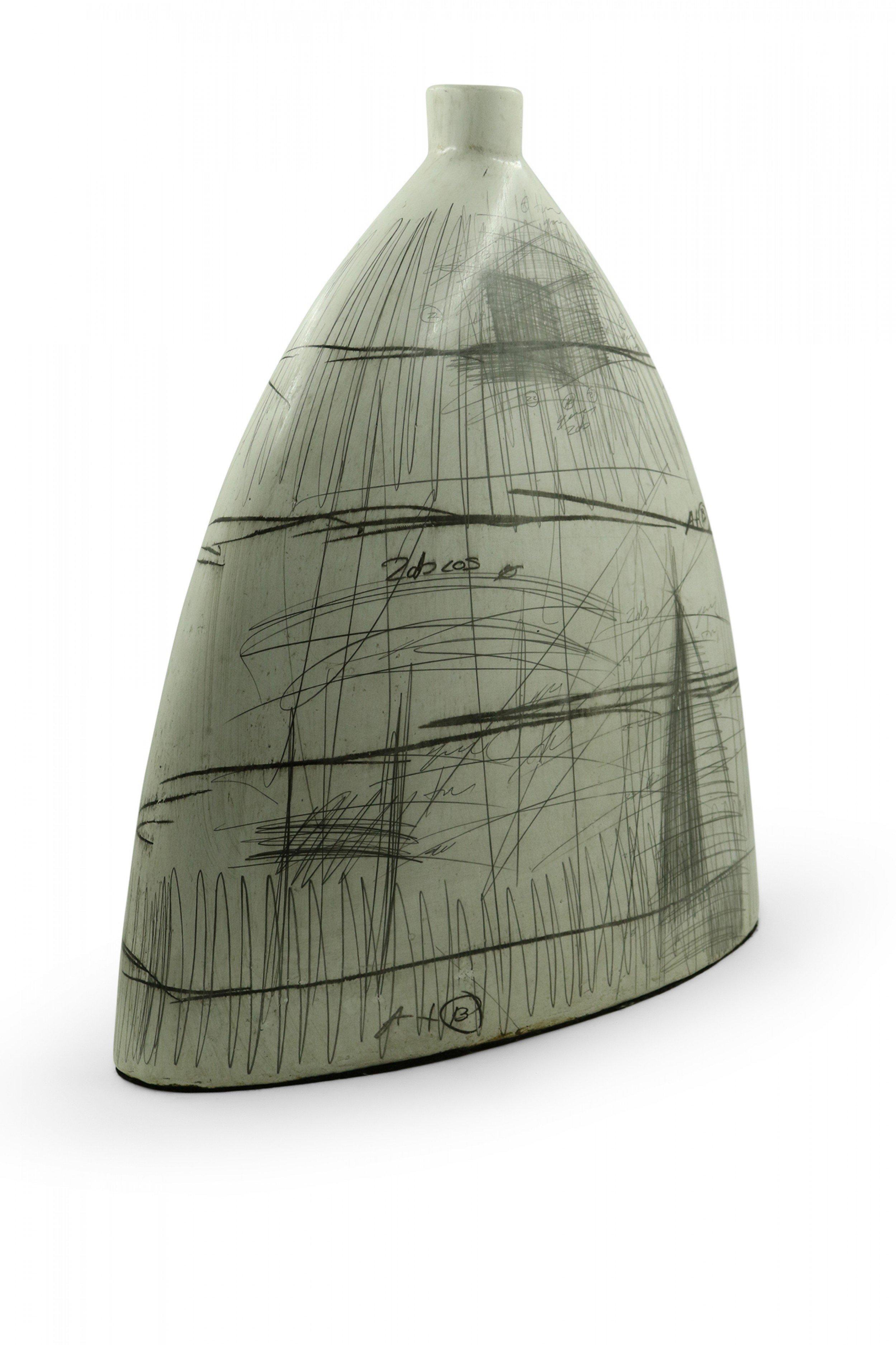 Yuri Zatarain Contemporary Beige Charcoal Equation and Diagram Design Vase For Sale 1