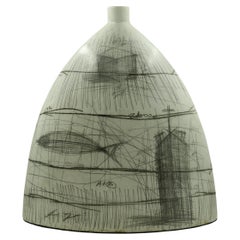 Vintage Yuri Zatarain Contemporary Beige Charcoal Equation and Diagram Design Vase