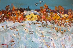 Les pies, peinture de paysage réaliste, huile sur carton, 2022
