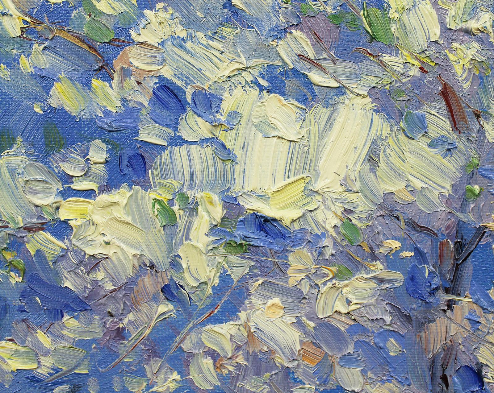 Art contemporain russe par Yurriy Demiyanov - Cerisier - Gris Landscape Painting par Yuriy Demiyanov