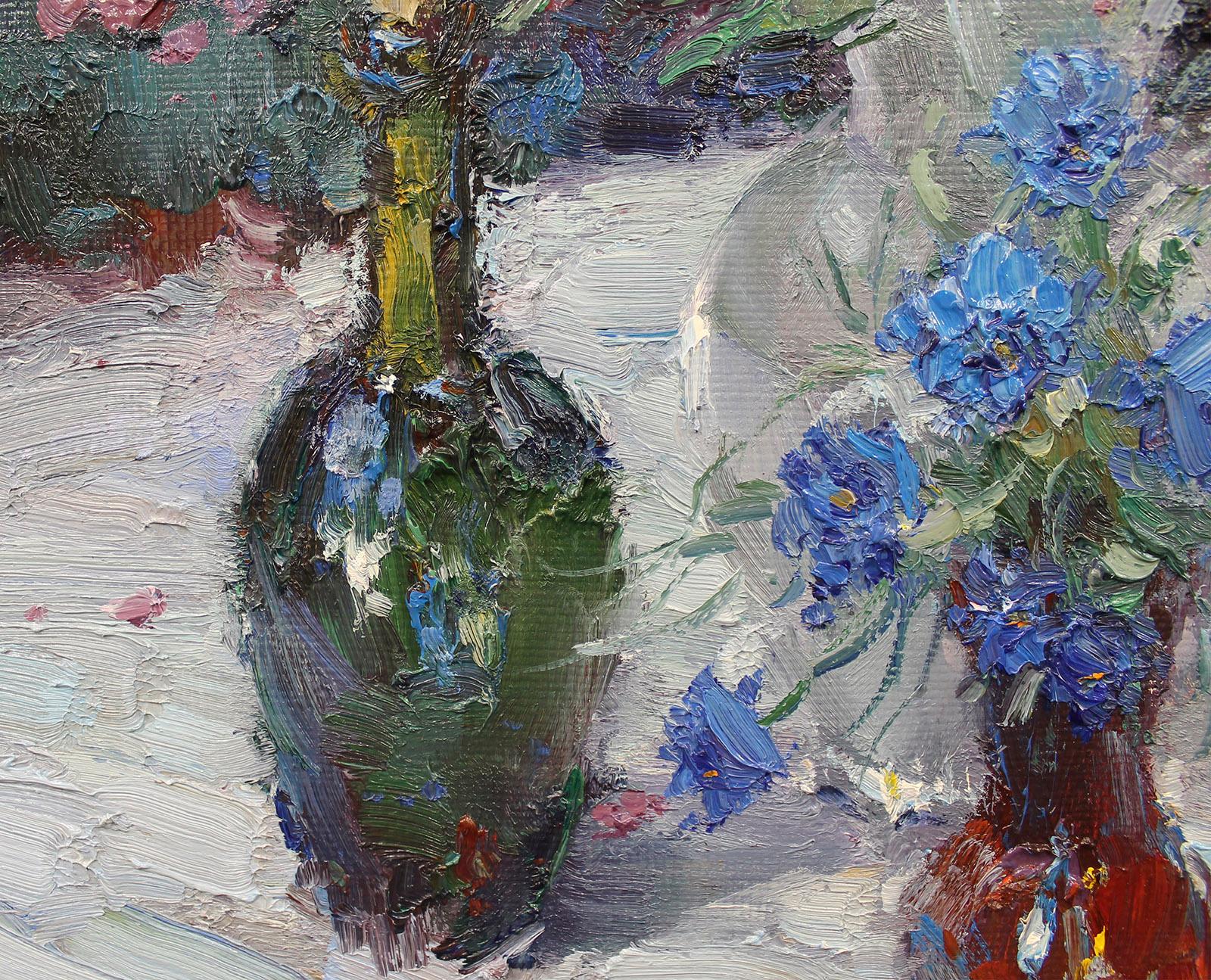 Russian Contemporary Art by Yuriy Demiyanov - Cornflowers and Phloxes For Sale 2