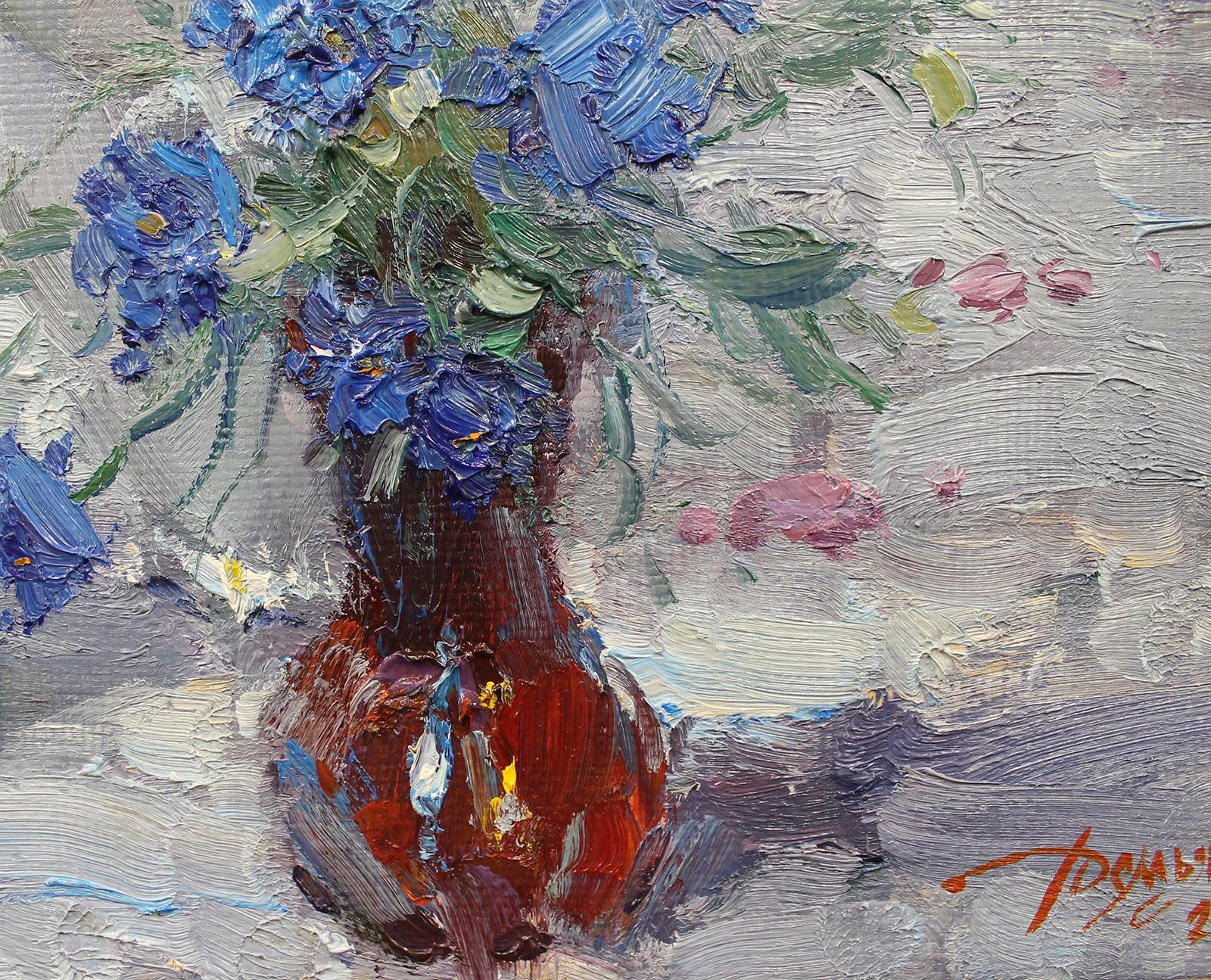 Russian Contemporary Art by Yuriy Demiyanov - Cornflowers and Phloxes For Sale 3