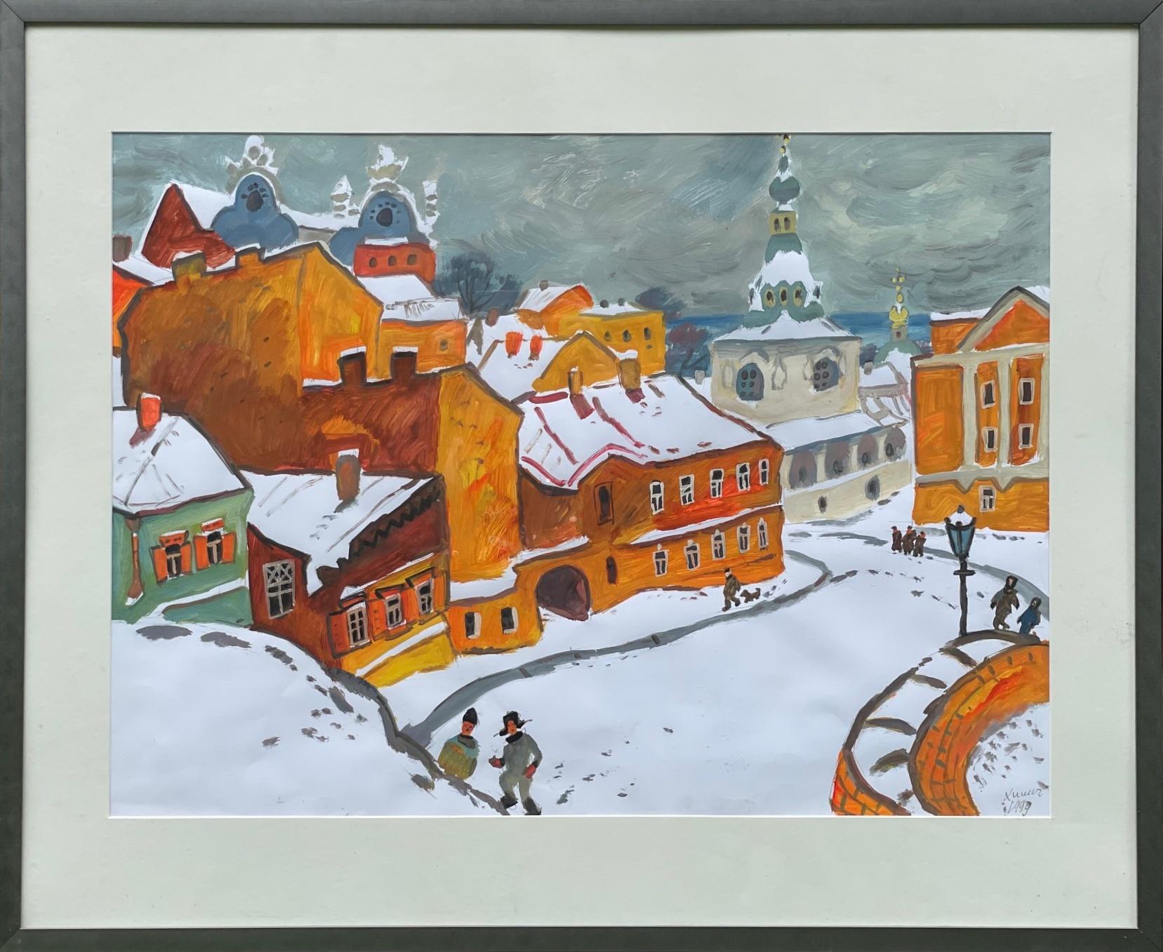 Yuriy Khymych Landscape Painting - Winter scene in old town