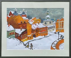 Vintage Winter scene in old town