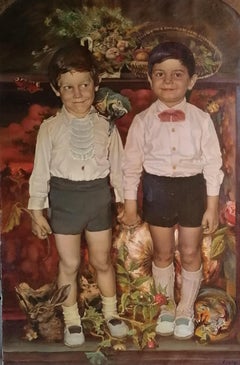 Brothers, Realist Portrait Painting, Oil on Canvas, 1988