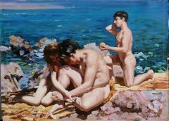 In the Sun, Realist Nude Painting, Oil on Hardboard, 2001