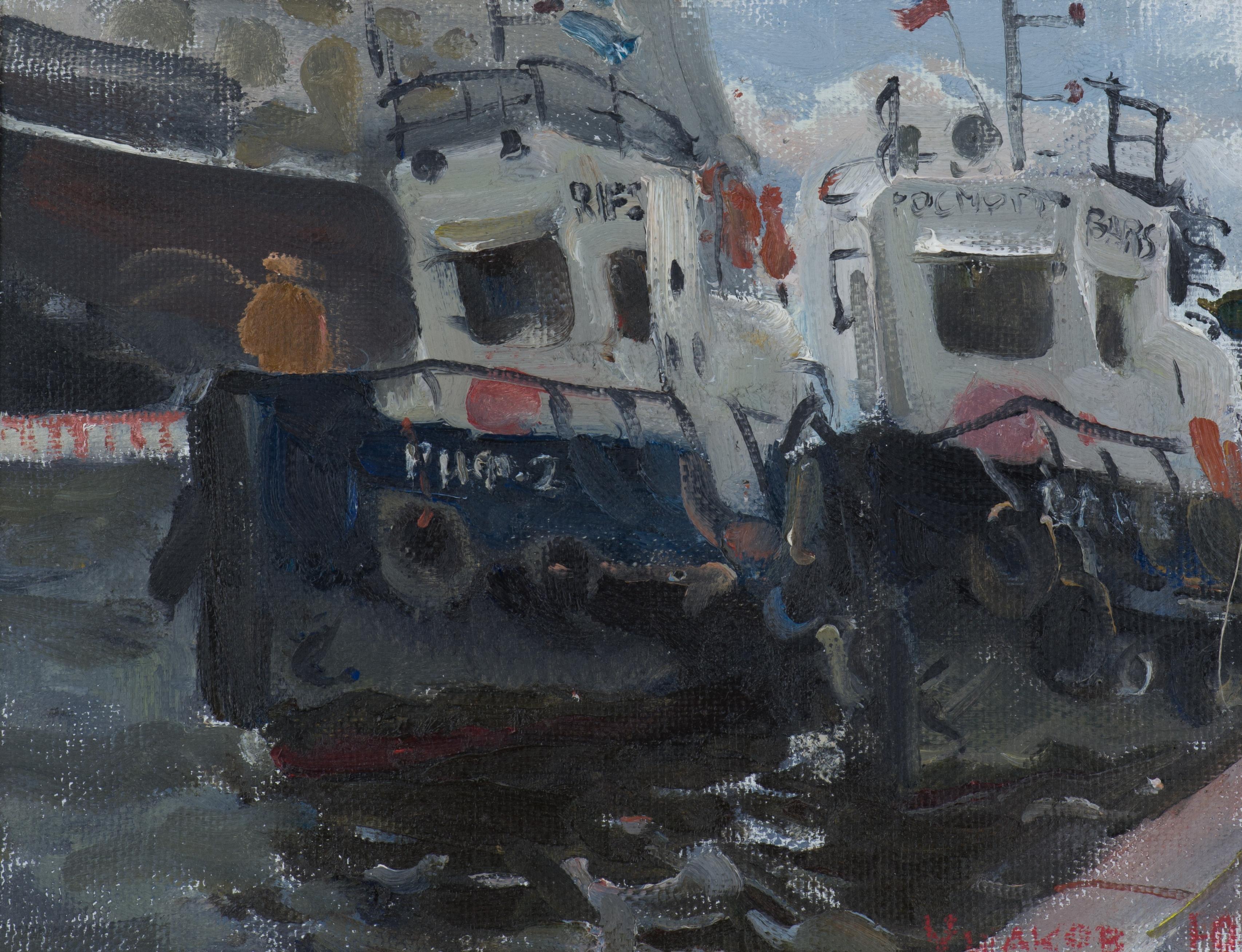 Yuriy Ushakov Landscape Painting - In the Port - 21st Century Contemporary Oil Maritime Painting