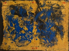 Brothers, Contemporary Abstract Art Painting Canvas Expressionist Blue Yellow